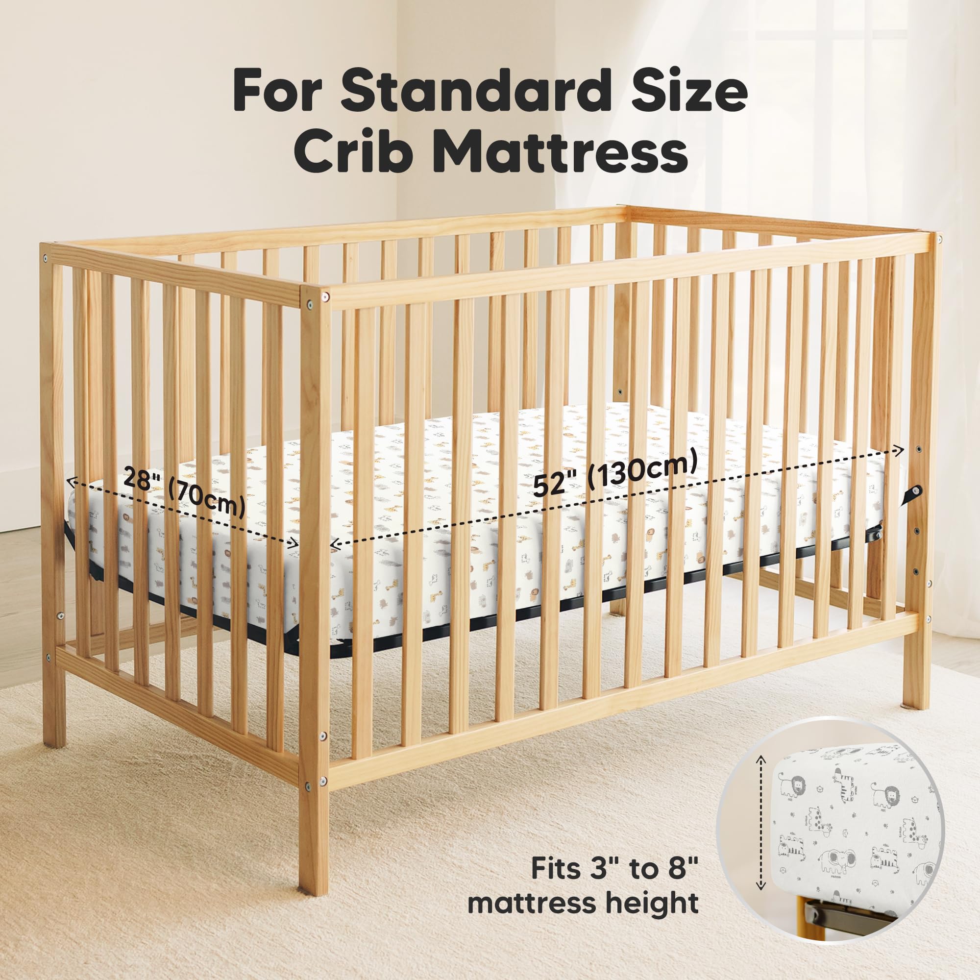 2-Pack Organic Cotton Waterproof Fitted Crib Sheets for Baby Boys & Girls - 52