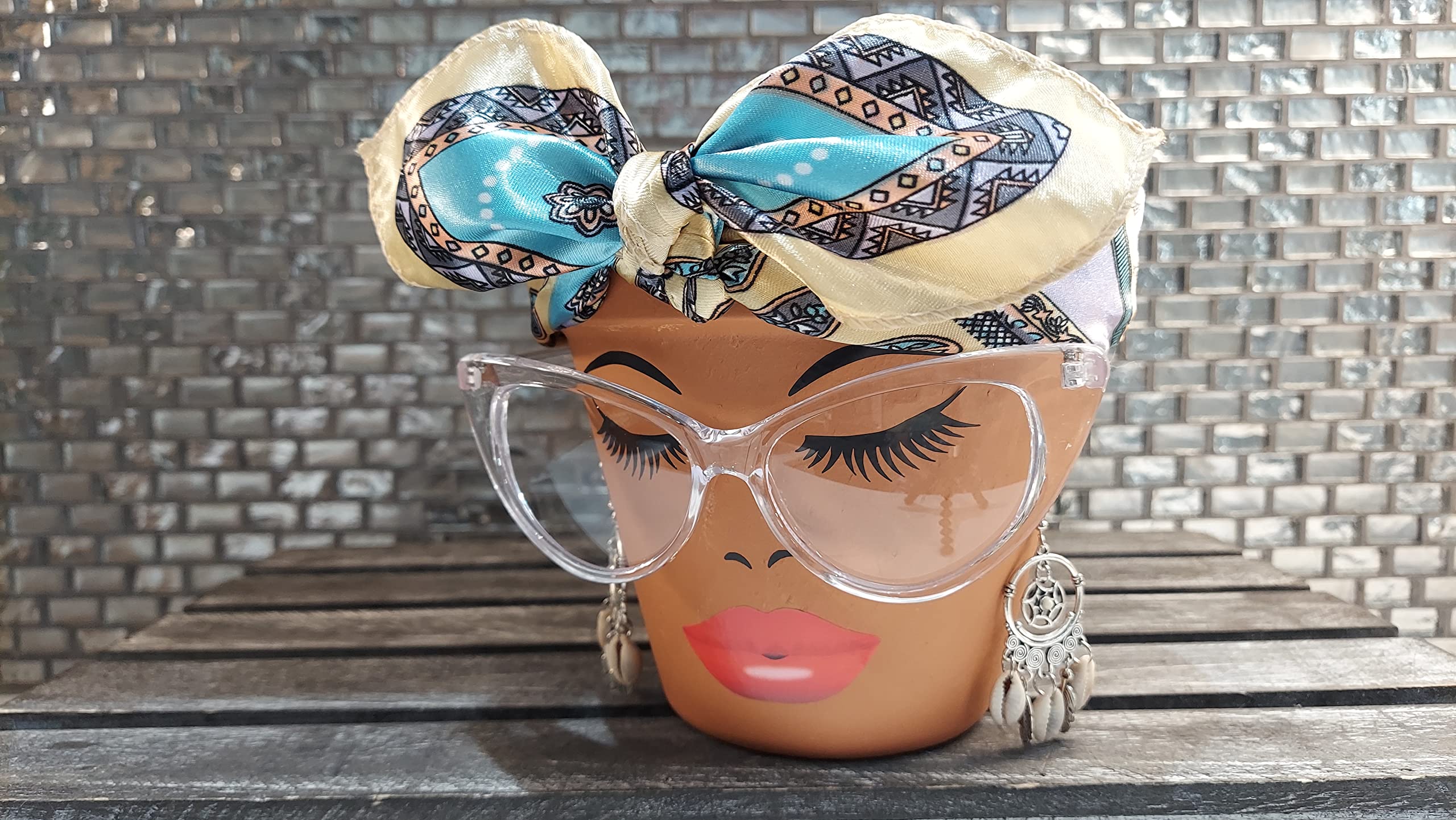 Sassy Soul Sister Head Face Planter with Glasses - Cute Flower Pot with Drainage Hole - Unique Gift for Home, Office, or Garden Decor
