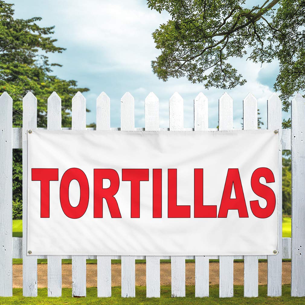 Custom Vinyl Banner 48x96 Inches - Durable Weatherproof Tortillas Red Food Bar Restaurant Truck Sign with 8 Grommets for Outdoor & Industrial Use | Perfect for Yard Signs, Food Trucks, and Restaurant Promotions
