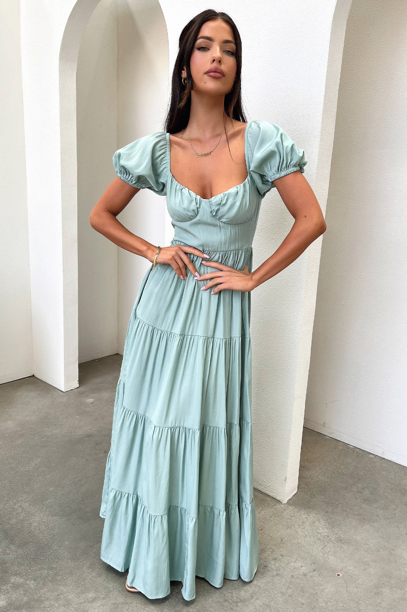 Levona Women's Maxi Dress - Flowy Long Boho Dress with V-Neck & Side Slits, Sage Green - Perfect for Beach Vacations, Summer Outings & Casual Wear