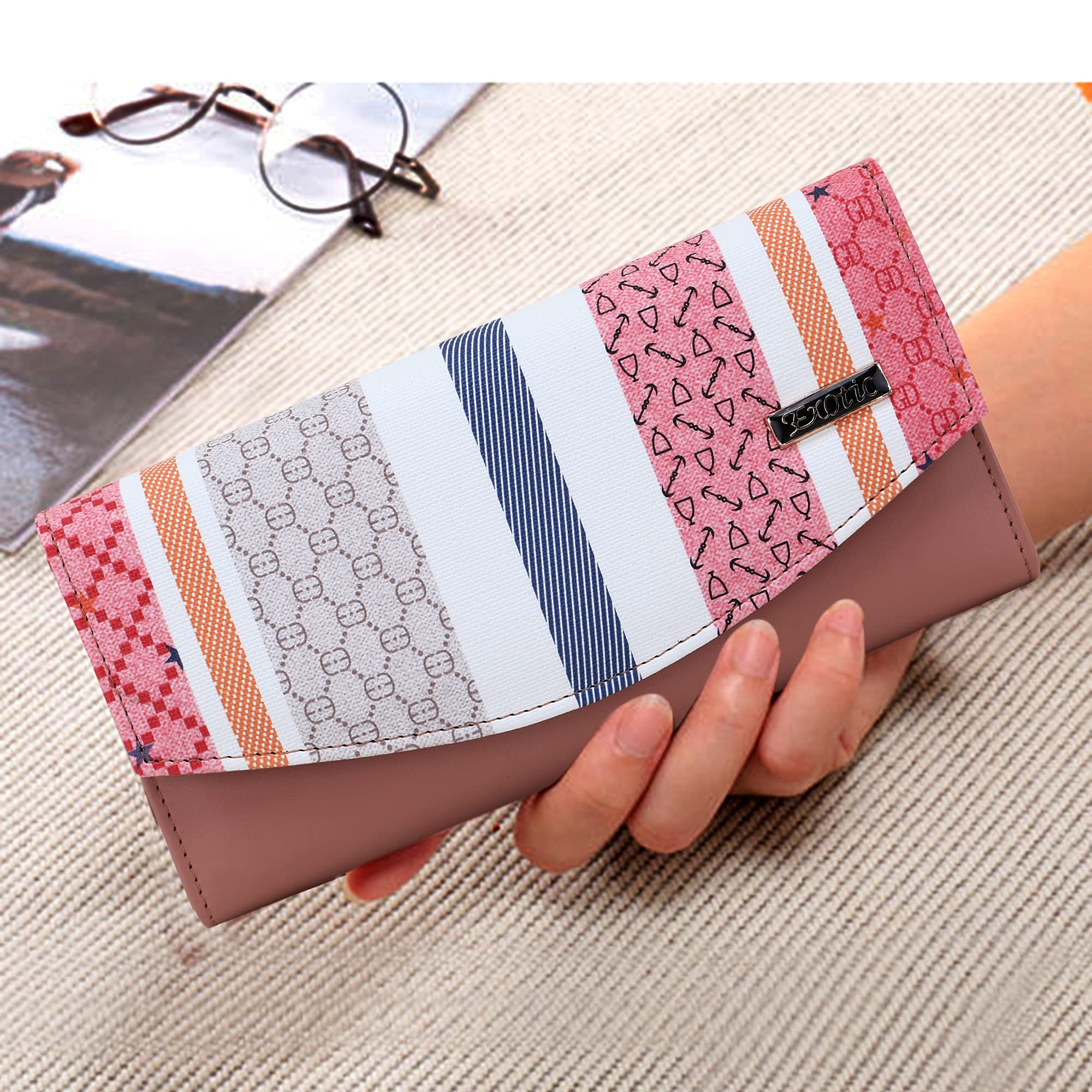 EXOTIC Polyurethane Women's Classic Wallet - Slim RFID Blocking Bifold Wallet with Multiple Card Slots (Peach) | Perfect for Everyday Use, Travel & Gift Giving