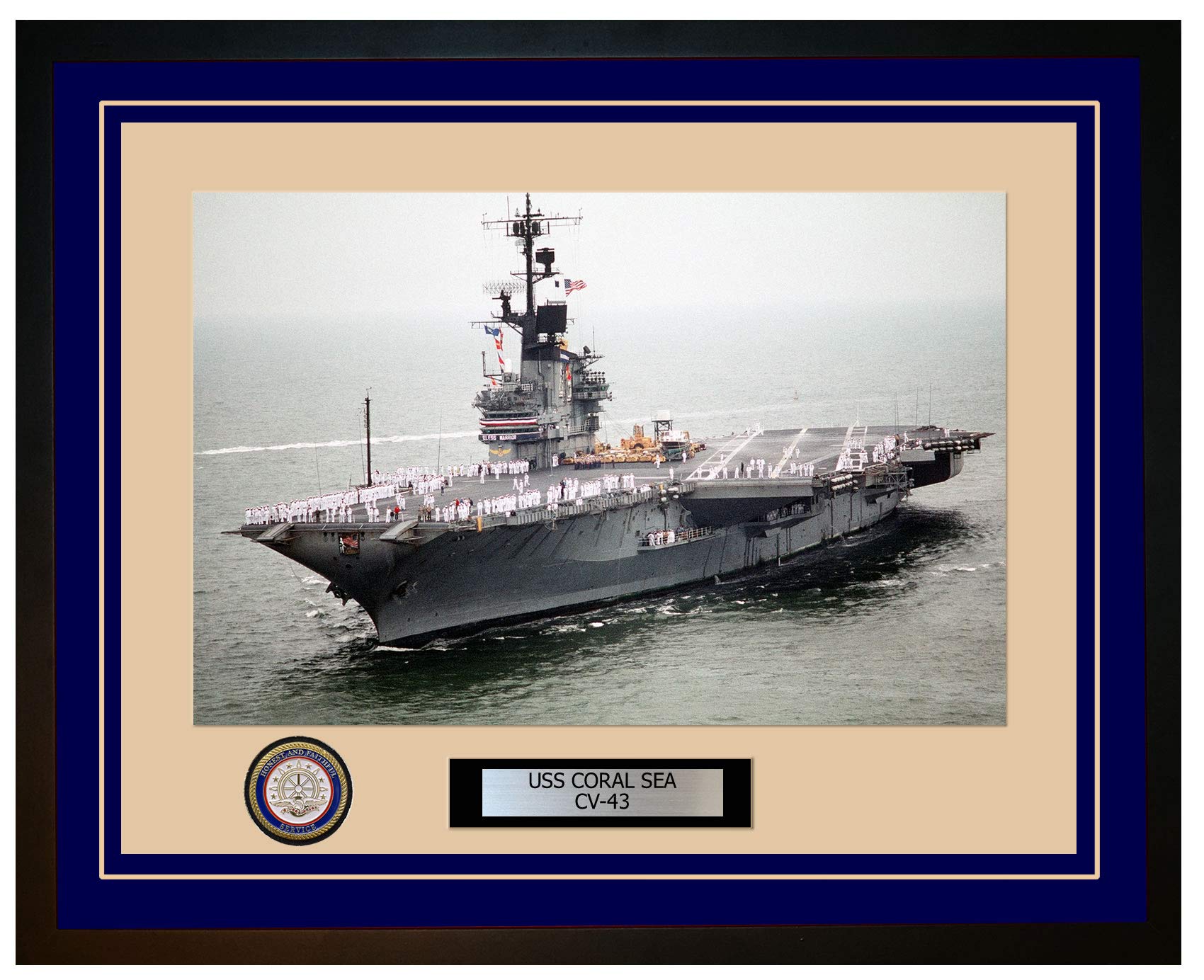 USS Coral Sea CV-43 Framed Navy Ship Photo - Premium Collectible Military Memorabilia - Perfect for Home Office Decor, Military History Enthusiasts & Veterans Gifts