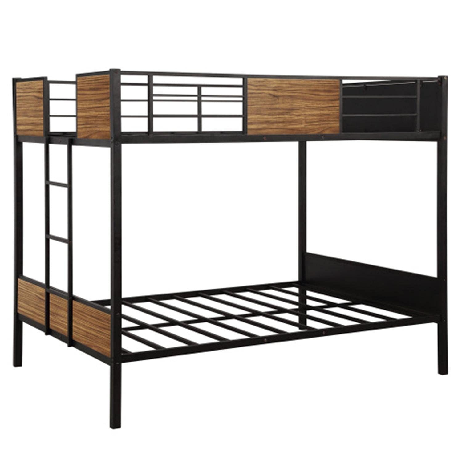 Full-Over-Full Bunk Bed Frame with Ladder - Modern Steel Bunk Bed with Safety Rail for Kids, Teens & Adults - Space-Saving Bedroom Solution for Small Rooms, Dorms & Guest Rooms (Brown)