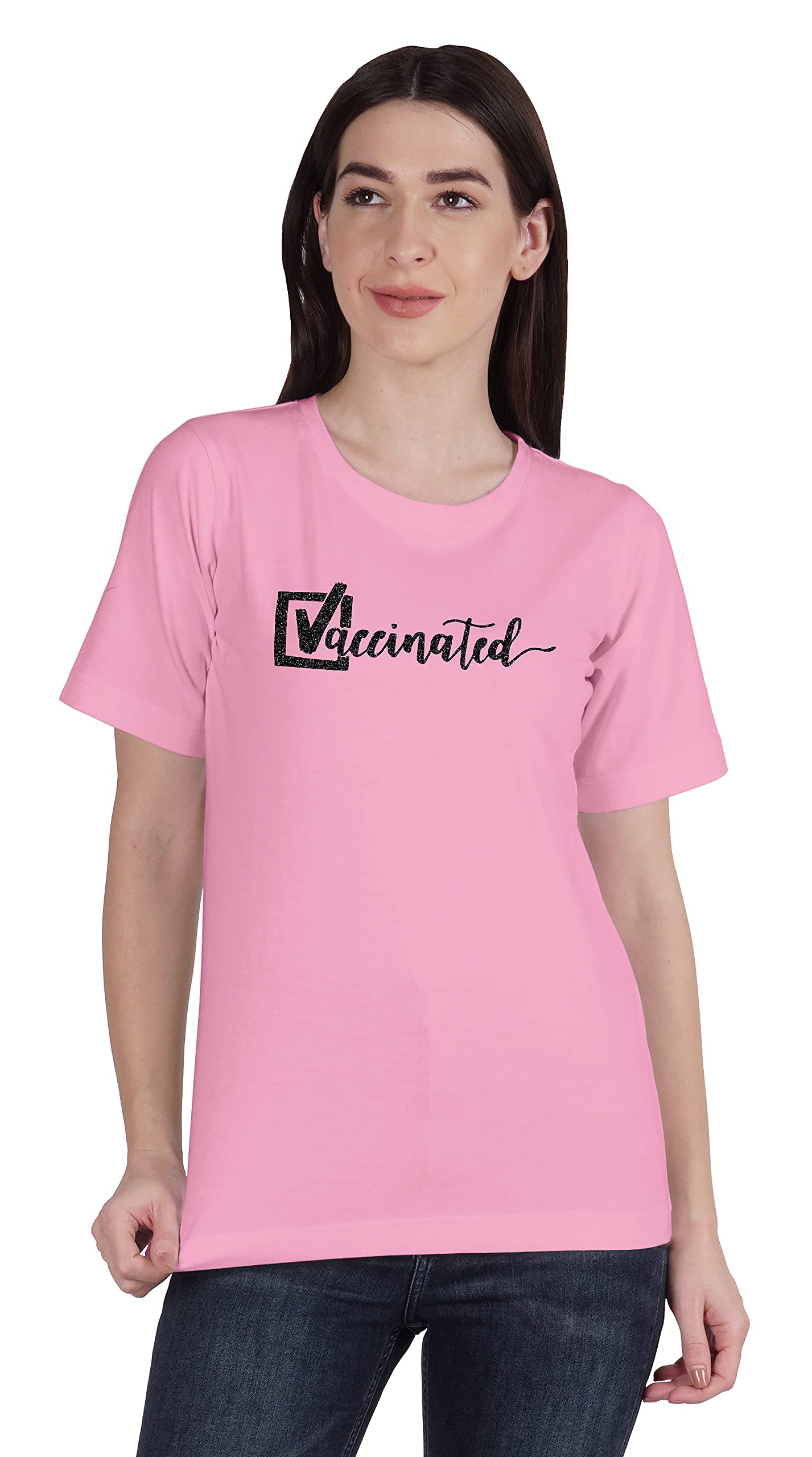 Vaccinated Pro Vaccine Crew Neck Cotton T-Shirt for Women - Soft & Comfortable Tee for Everyday Wear, Casual Outfits & Social Awareness