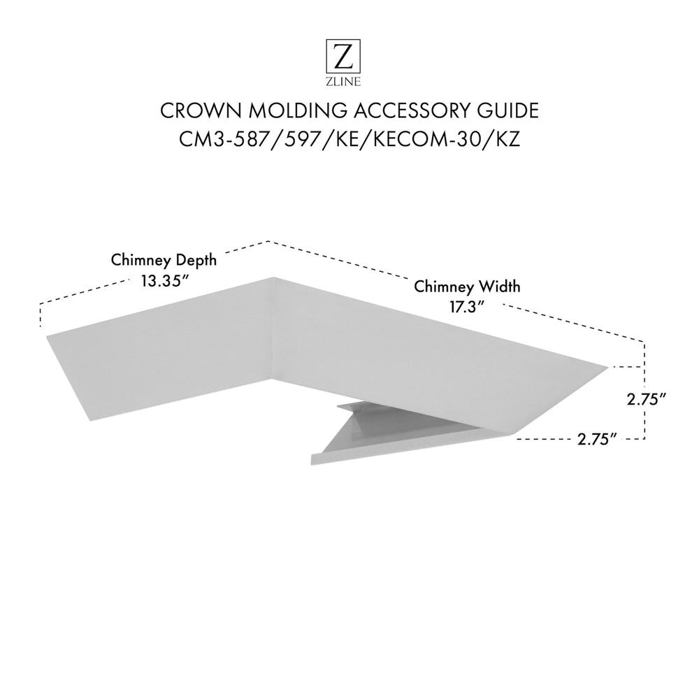 ZLINE CM3 Crown Molding Range Hood - 30 Inch Wall Mount Stainless Steel Kitchen Vent Hood with Professional Grade Filters (Model CM3 587/597/KE/KECOM 30/KZ) - Perfect for Modern Kitchens & Open Concept Homes