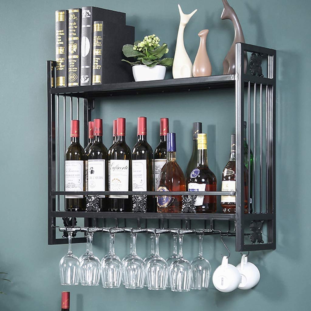 Vintage Wall-Mounted & Freestanding Iron Wine Rack Cabinet with 6-Bottle Holder, Stem Glass Storage & Drying Rack - Perfect for Kitchen, Bar, Dining Room & Wine Cellar Organization
