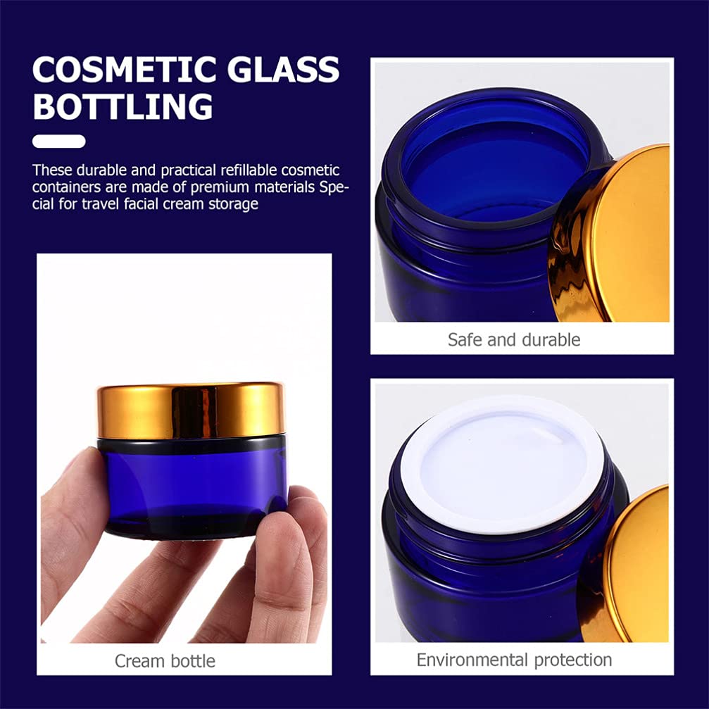 FOMIYES 5pcs 50g Round Refillable Glass Cream Jars - Empty Cosmetic Containers for Lotion, Face Cream, Beads & Eye Shadow (Rhinestone Blue) | Perfect for DIY Beauty Products, Travel Size Toiletries & Sample Storage