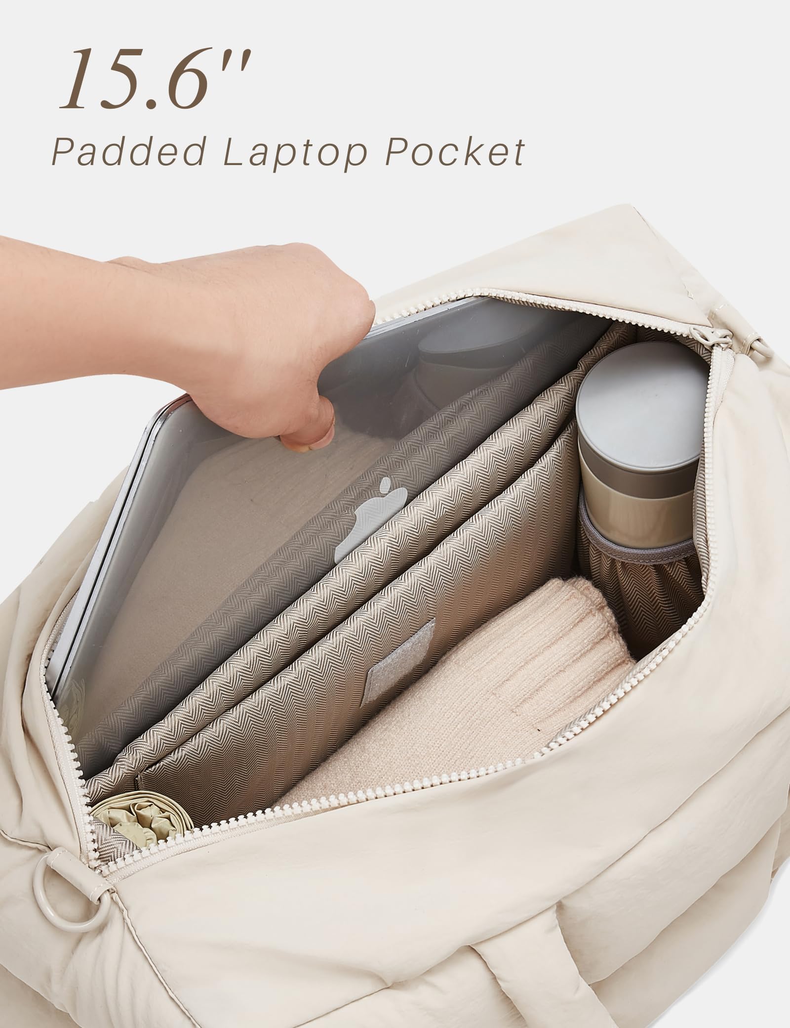 Quilted Puffer Tote Bag with Laptop Compartment - Work, Gym & Travel Carry-On