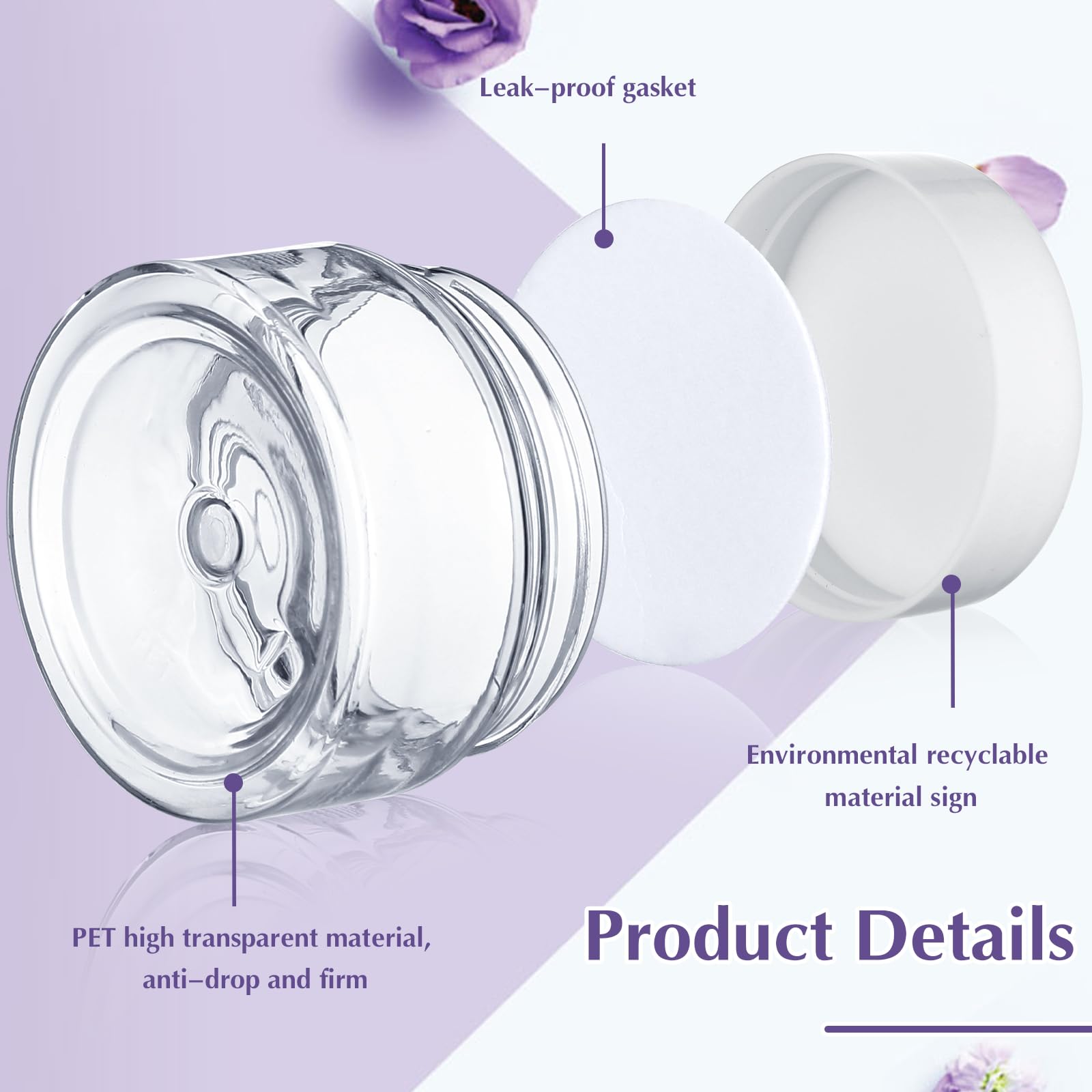 SATINIOR 100-Pack 1 oz Clear Plastic Jars with White Lids - Small Wide Mouth Containers for Lotion, Cream, Body Butter, Rhinestones & Travel Storage - Perfect for DIY Crafts, Beauty Products & Organizing Small Items