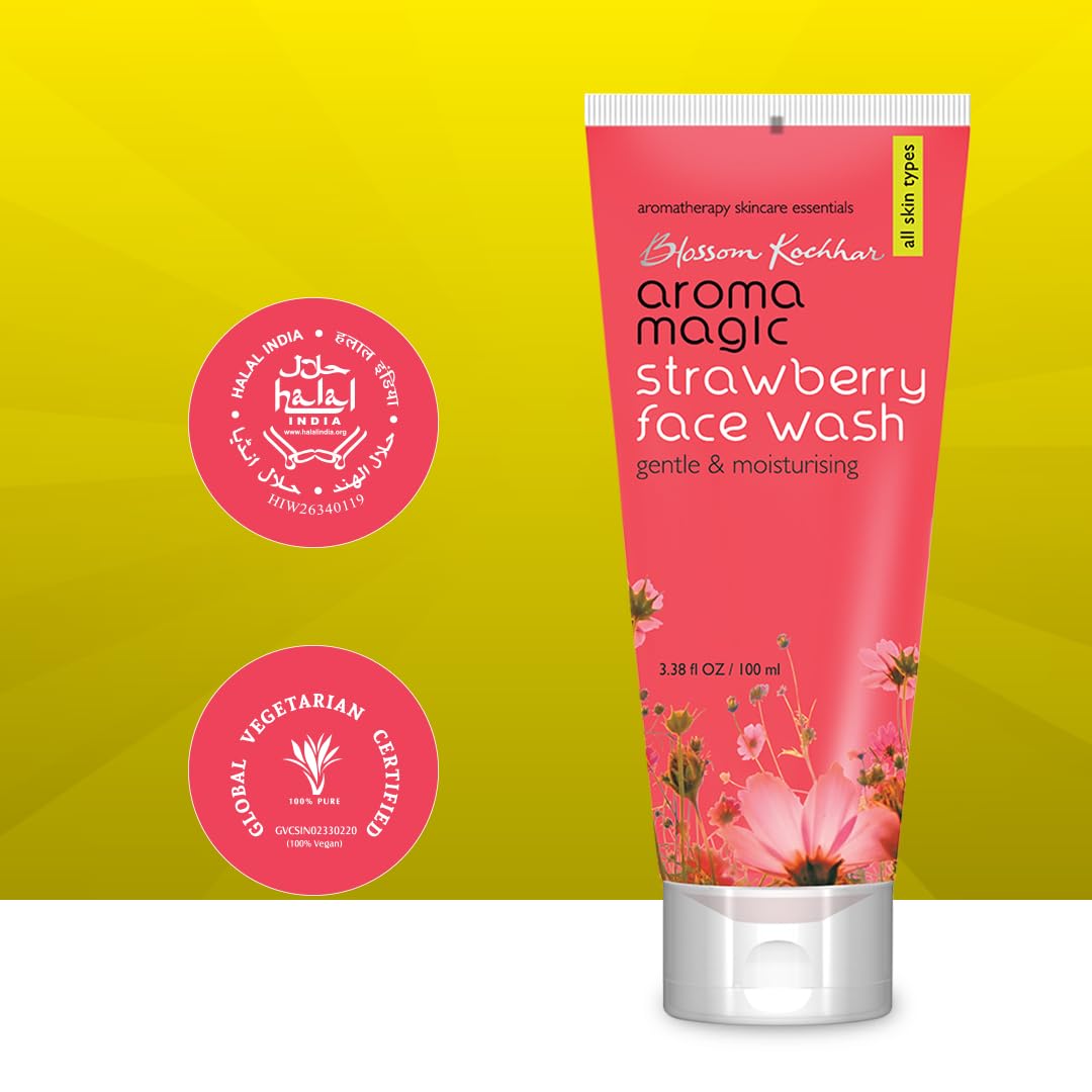Aroma Magic Moisturizing Strawberry Face Wash with Aloe Vera & Ylang Ylang Oil - 100ml for Men & Women | Gentle Cleanser for Dry & Sensitive Skin | Daily Skincare Routine | Pack of 1