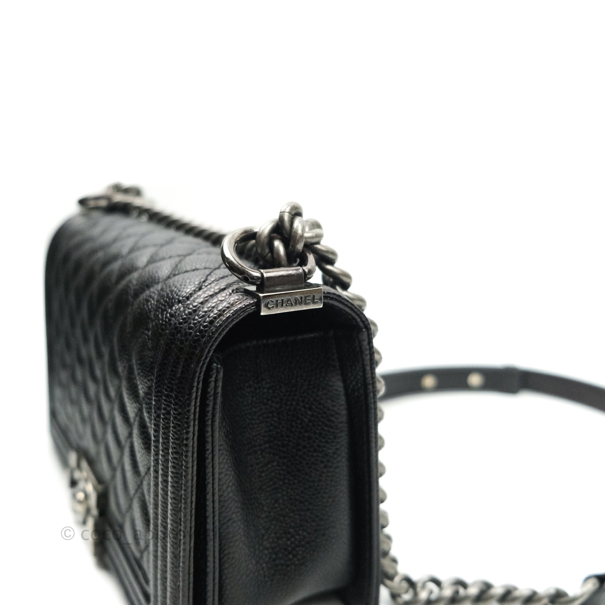 Chanel Boy Quilted Medium Handbag in Black Caviar Leather with Ruthenium Hardware - Luxury Crossbody Bag for Women, Perfect for Evening Events & Date Nights