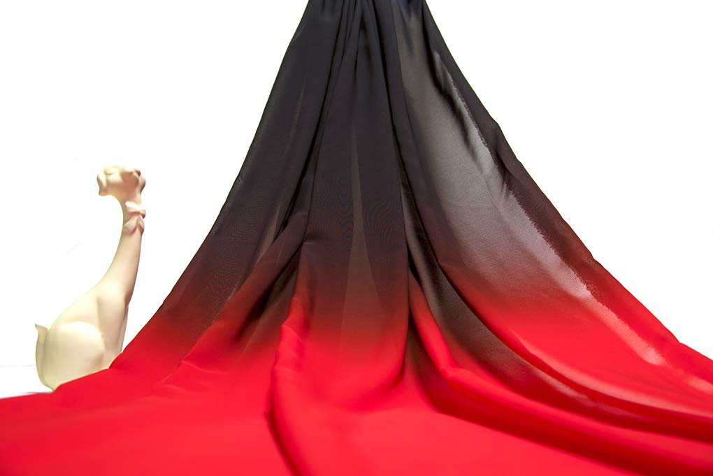 DJBM 59-Inch Sheer Gradient Chiffon Fabric - Wedding Arch Draping, Ceremony Decor, Table Skirt - Handcrafted DIY Drapery (Red/Black, 50 Yards) - Perfect for Wedding Receptions, Bridal Showers & Home Decor