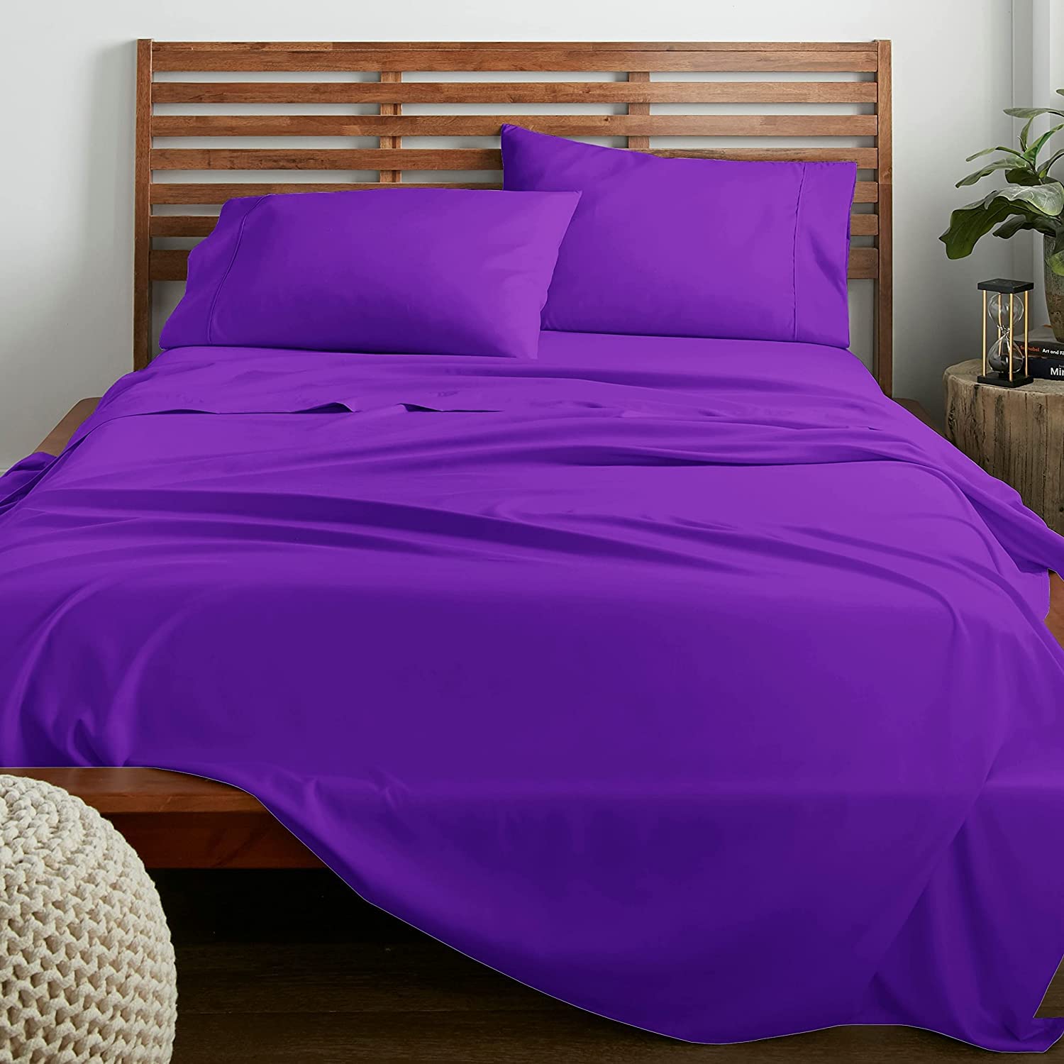 100% Pure Natural Cotton 4-Piece Bed Sheet Set - 800 Thread Count Full Size Luxury Bedding - Ultra Soft Breathable Purple Sheets & Pillowcases - Deep Pocket Fits 14