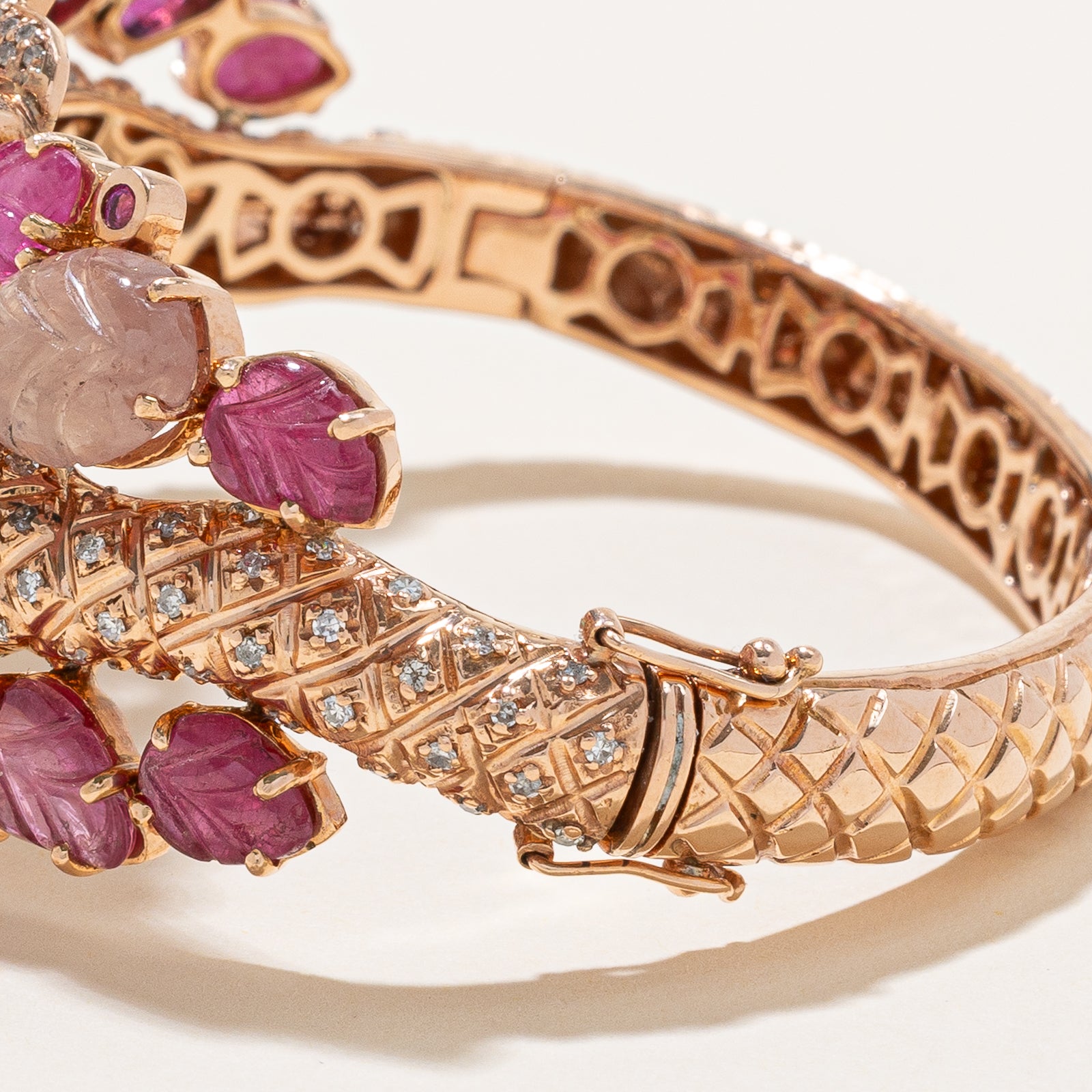14K Gold Vintage Tutti Frutti Snake Bangle Bracelet - 0.85ctw Gemstones & 34.56ctw Total Weight - Elegant Jewelry for Women - Perfect for Parties, Weddings & Special Occasions