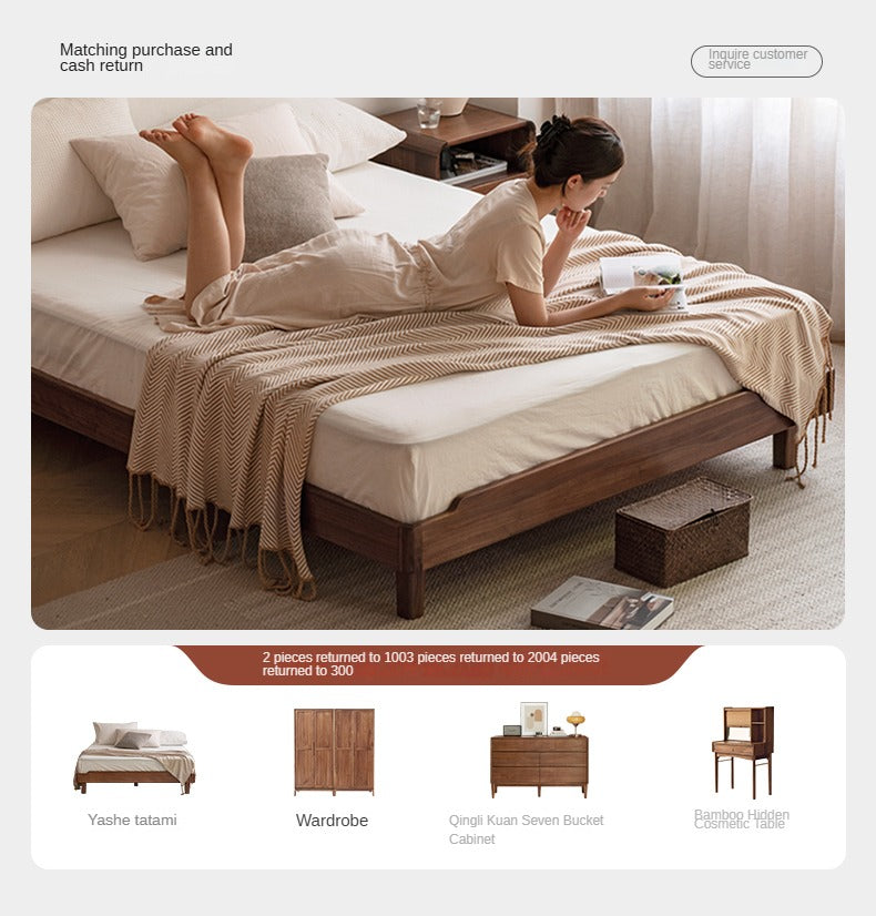 Solid Wood Platform Bed in Black Walnut & Ash - Headboard-Free Modern Bed Frame for Bedroom, Guest Room, or Dorm