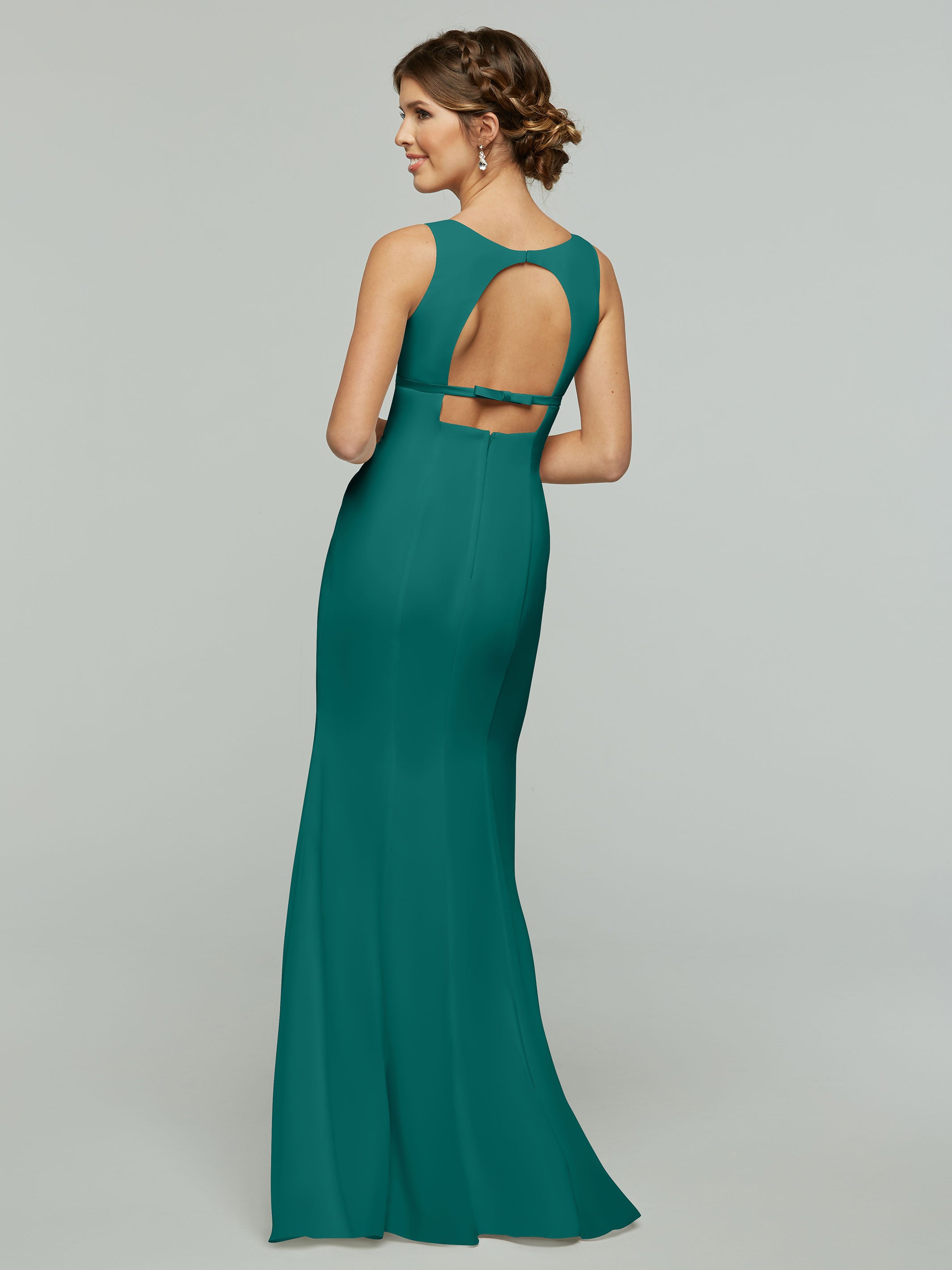 Elegant 80155 Fit and Flare Chiffon Bridesmaid Dress with V-Neck & Satin Ribbon - Perfect for Weddings, Proms, and Formal Events
