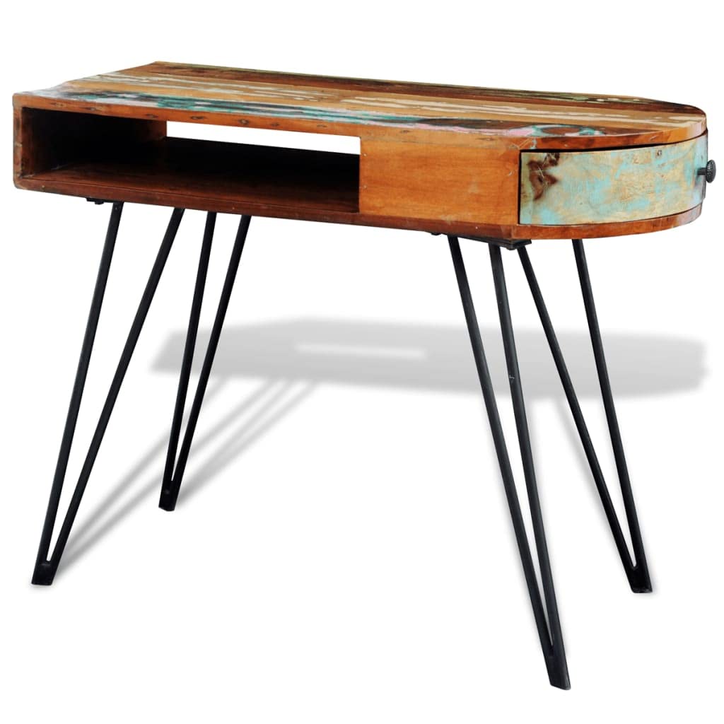 CHARMMA Reclaimed Solid Wood Desk with Iron Pin Legs - Rustic Industrial Home Office Desk for Study, Work & Writing | Durable & Stylish Workspace Solution