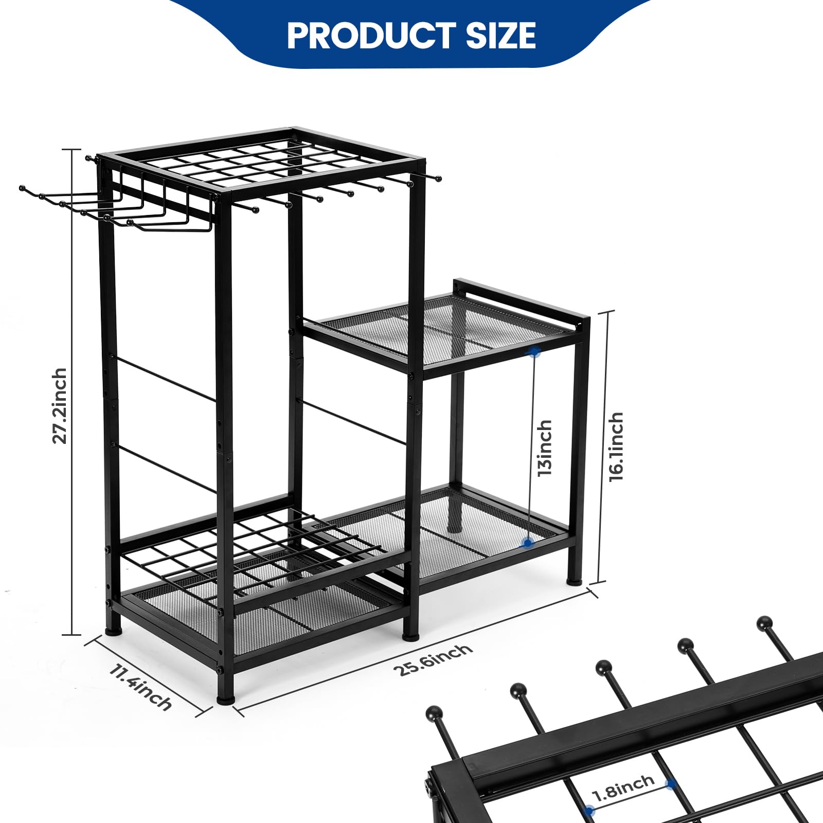 Heavy-Duty 2-Tier Steel Garden Tool Organizer - Holds 50+ Long-Handled Tools, Rakes, Brooms & Shovels - Black Garage & Shed Storage Solution for Outdoor Lawn Care - Easy Assembly - Perfect for Backyard, Workshop & Farm Organization