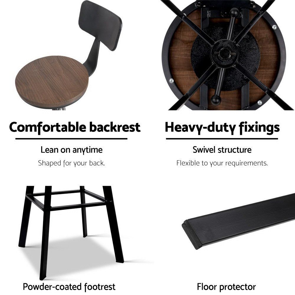 Artiss Adjustable Wood Bar Stools with Backrest - Comfortable Kitchen Island & Counter Height Stools for Home & Restaurant Use