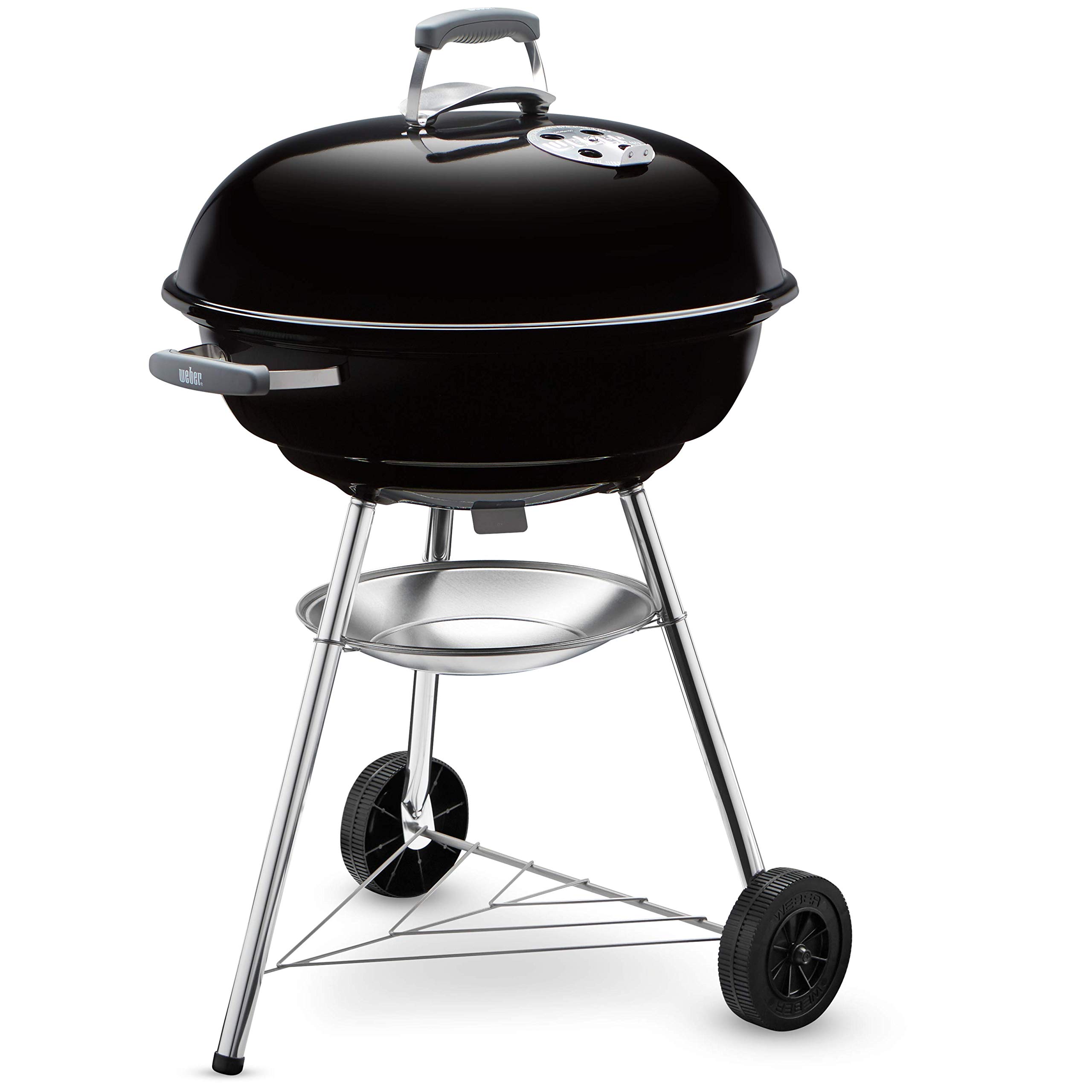 Weber Compact Kettle Charcoal Grill - 22.4 Inch (57cm) Porcelain-Enameled BBQ Grill with Tripod Stand & Wheels, Chrome-Plated Cooking Grate - Perfect for Backyard, Camping & Tailgating (Model 1321004) - Black