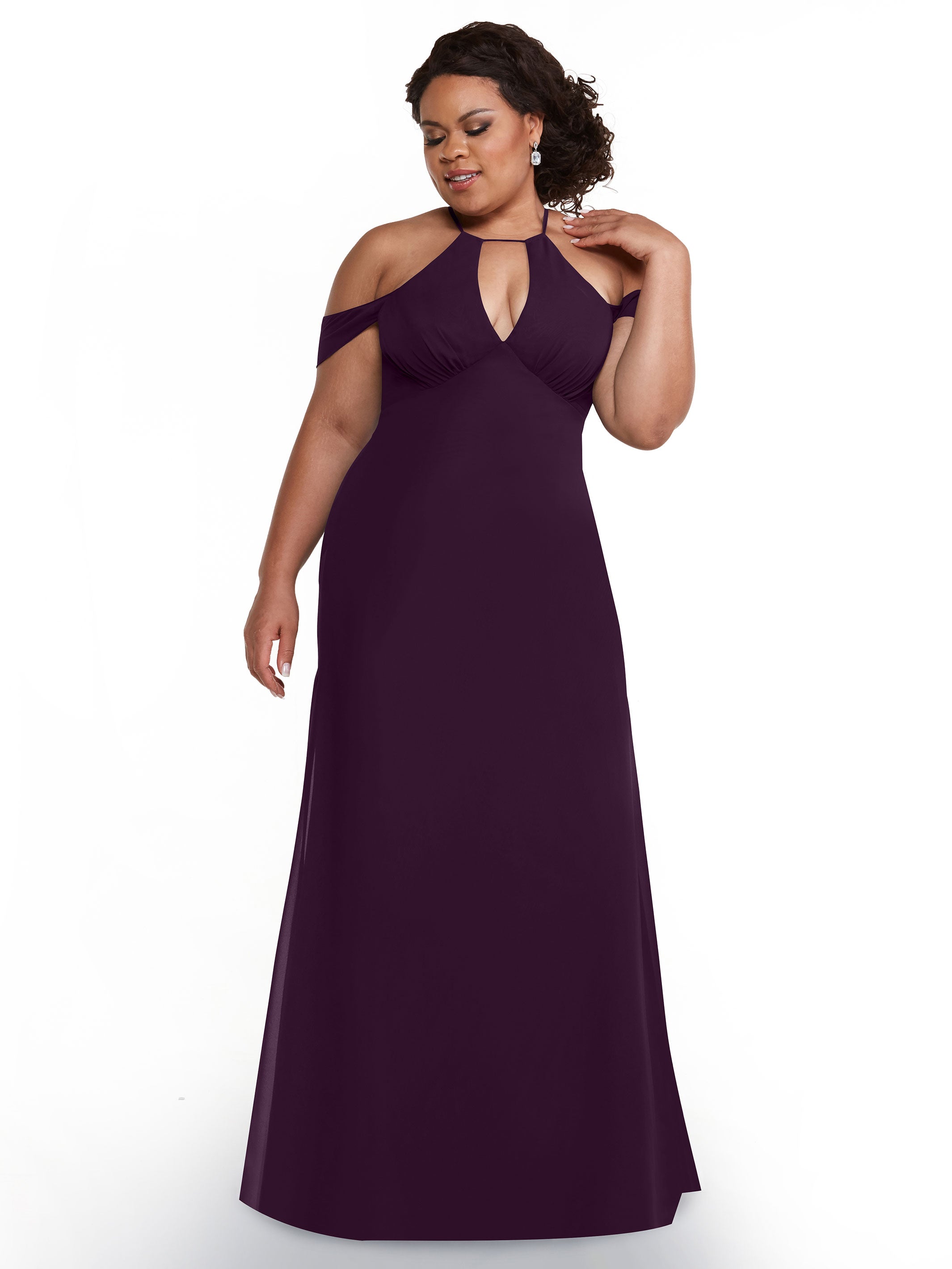 Elegant Off-The-Shoulder Chiffon Bridesmaid Dress with Halter Neckline - Perfect for Weddings, Prom & Formal Events | Style 80148