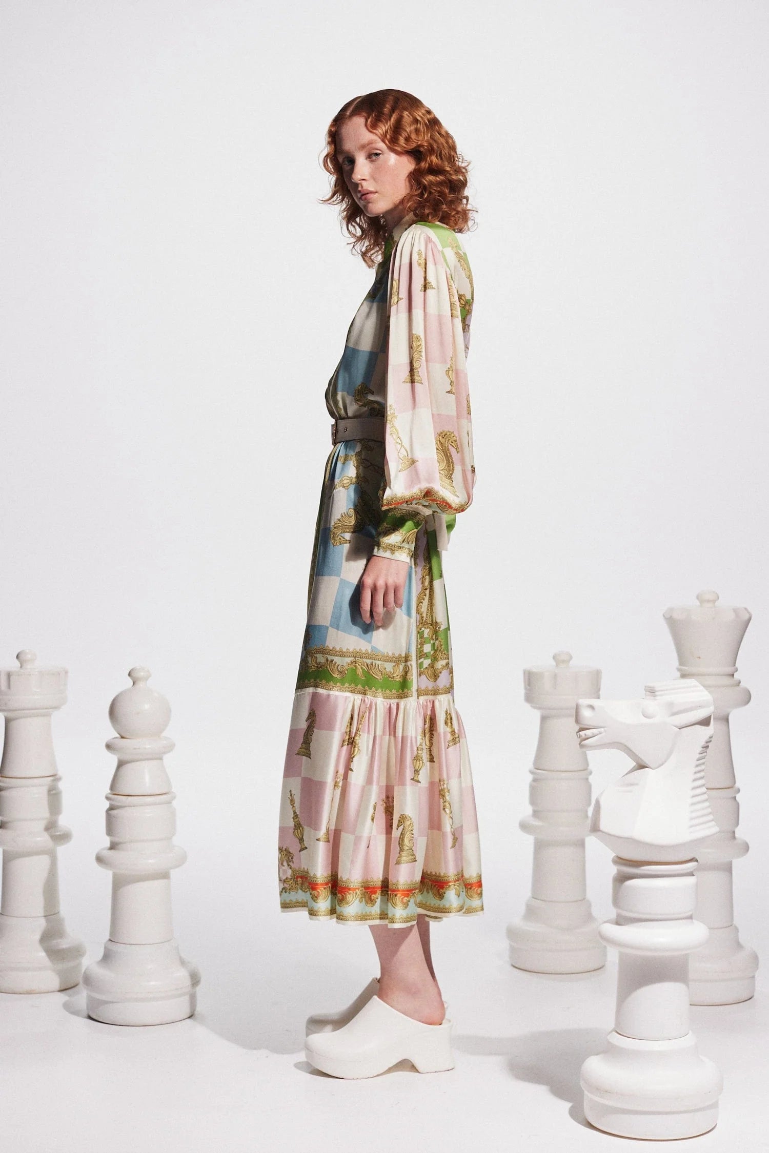 Checkmate Silk Shirtdress for Women - Elegant Long Sleeve Button Down Dress for Office, Party & Special Occasions