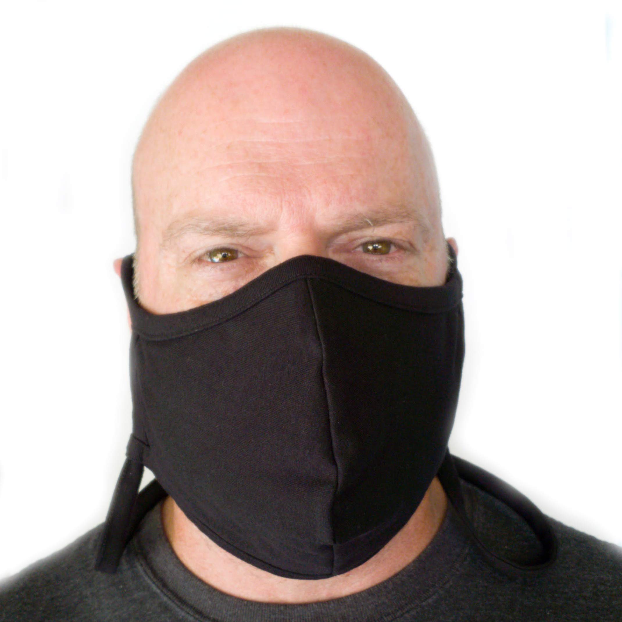 Black Adjustable Cotton Face Mask for Adults - XL Size with Built-in Lanyard | 2-Layer Soft T-Shirt Material | Washable & Reusable | Made in USA | Perfect for Work, Travel & Daily Protection