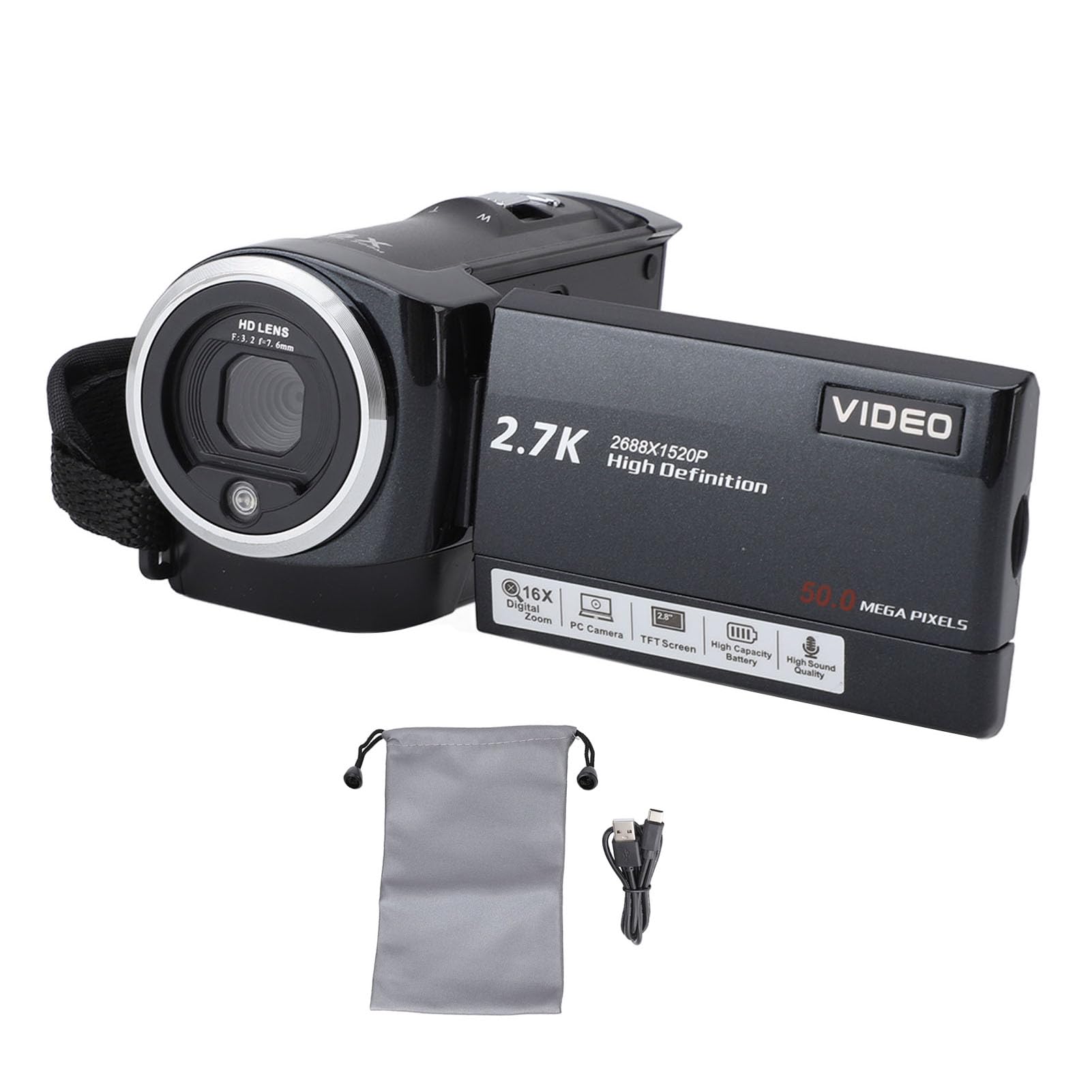 GOWENIC 2.7K HD 50MP Digital Video Camera with 2.8