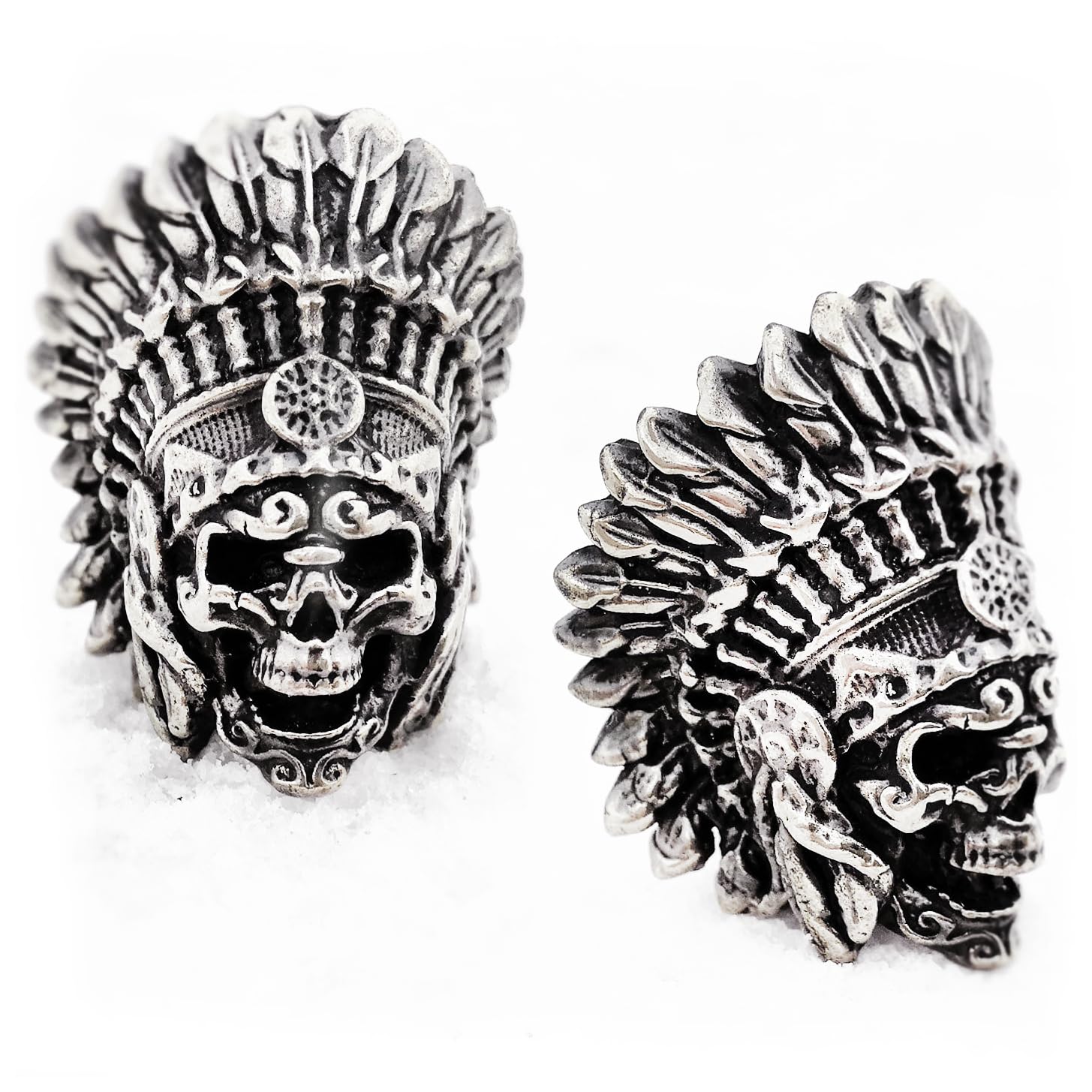 EDC Paracord Bead - Indian Chief Skull Charm for Knife Lanyards & Beard Jewelry - Silver (Outdoor & Survival Gear)