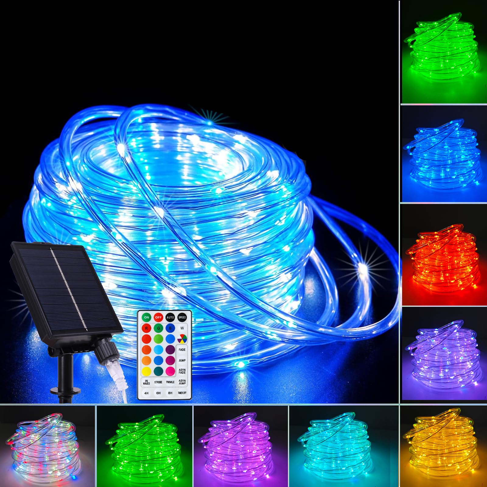 66FT Solar Rope Lights Outdoor - 200 LEDs 18 Color Changing Waterproof Fairy Lights with Remote & Timer, 8 Lighting Modes for Christmas Garden Fence Tree Party Decorations | Perfect for Patio, Backyard, Wedding, Holiday and Outdoor Decor