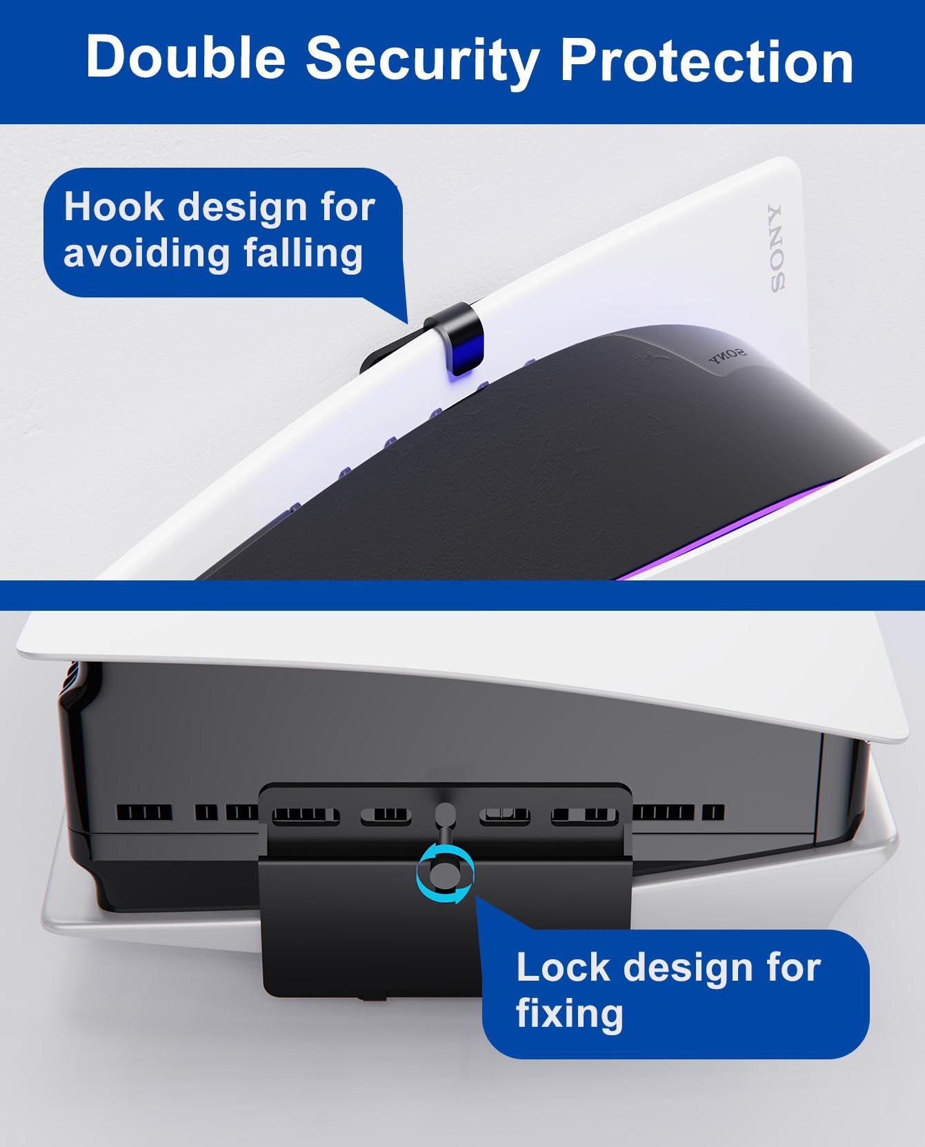 PS5 Wall Mount Bracket for PlayStation 5 Disc & Digital Edition - Invisible Design TV Console Mount with 2 Accessory Holders (Black) - Perfect for Gaming Room Setup & Space Saving Behind TV - Not Compatible with PS5 Slim