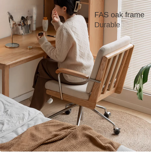 Premium Oak Solid Wood Office Chair with Lumbar Support - Ergonomic Design for Home & Office Workspaces, Conference Rooms, and Study Areas