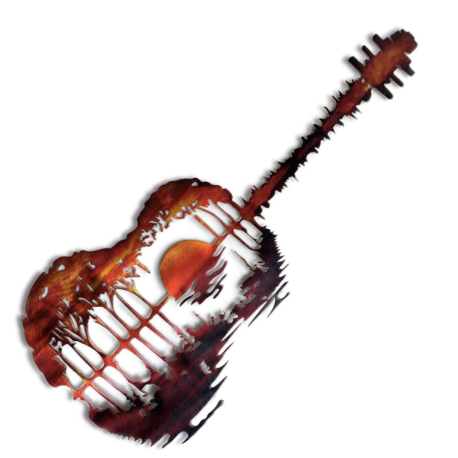 HRZZEOKV Lake Guitar Metal Wall Art - Handcrafted Brown Guitar Art Pendant (100x50cm) - Rustic Music Themed Home Decor for Living Room, Bedroom, Patio & Party - Perfect Gift for Musicians & Music Lovers