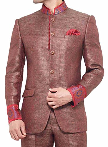 INMONARCH Men's Red Jute 3-Piece Jodhpuri Suit for Indian Wedding | Traditional Sherwani Set | Perfect for Groom, Festivals & Special Occasions