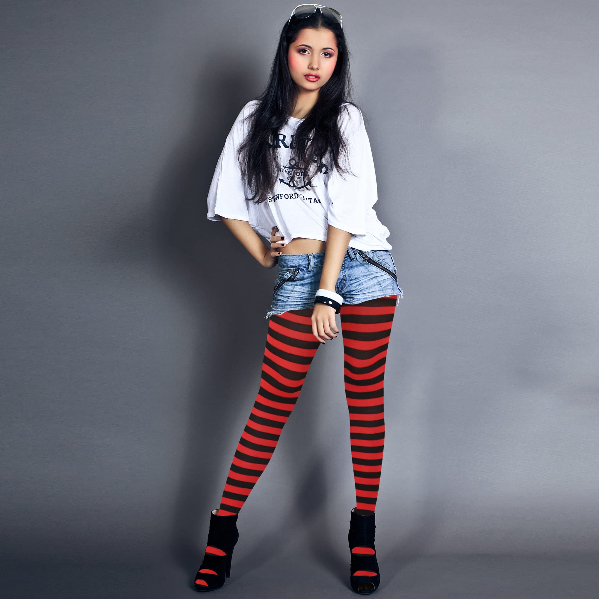 Skeleteen Black Striped Nylon Pantyhose for Men & Women - Daily Wear & Costumes