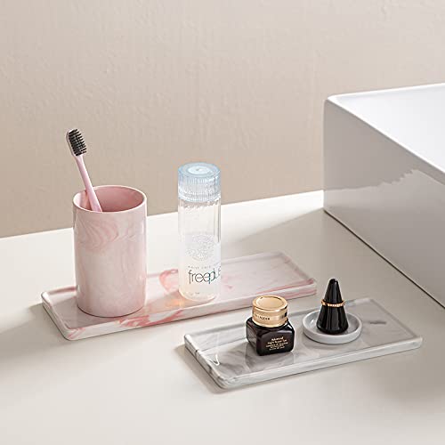 Ceramic Marble Bathroom Vanity Tray - Elegant Countertop Organizer for Perfume, Jewelry & Soap | Perfect for Bathroom Decor, Kitchen Counter & Dresser Organization