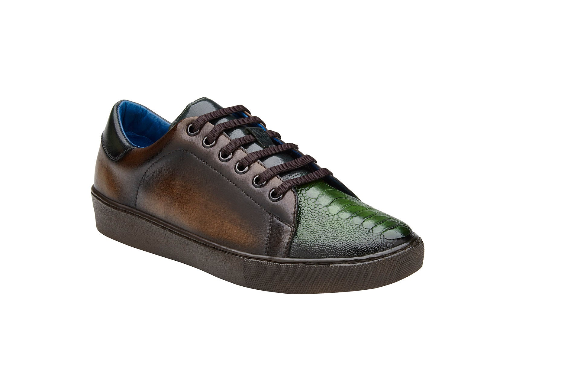Belvedere Genuine Ostrich Leather & Italian Calfskin Sneakers - Chocolate Brown/Forest Green Y31 - Premium Comfort Shoes for Men | Perfect for Casual Wear, Office & Outdoor Activities
