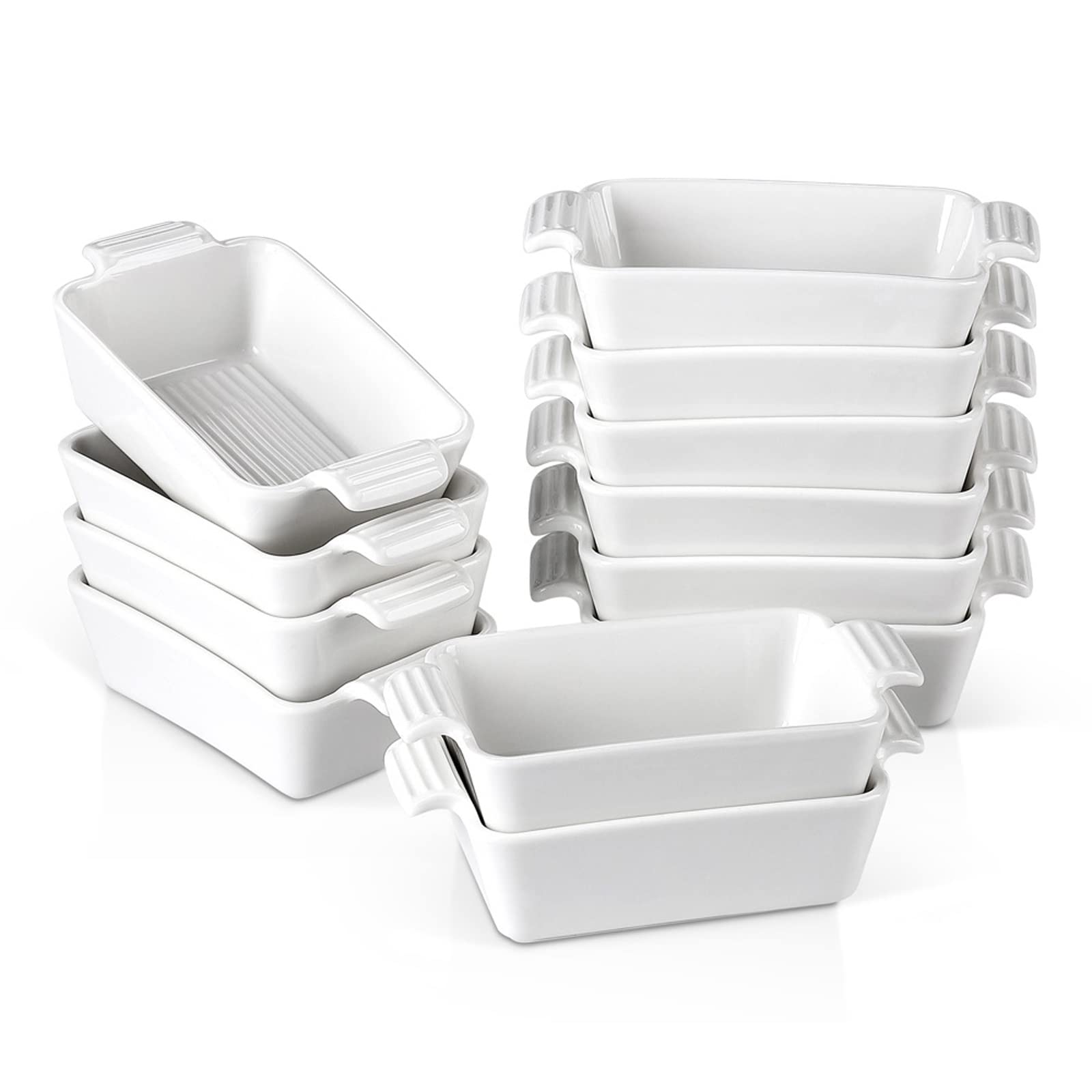 White Ceramic Baking Dish Set - 12-Piece Bakeware with Handles for Souffle & Ramekins - Perfect for Oven & Serving
