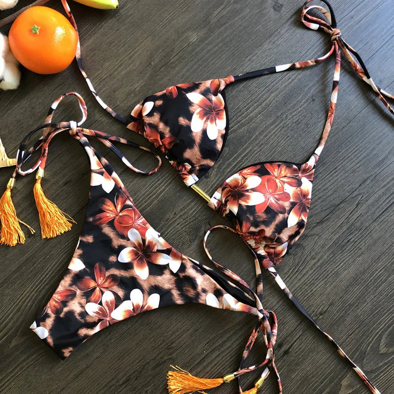 2024 New Women's Micro Bikini Set - 16 Color Options, Push Up Halter Brazilian Thong Swimwear for Summer Beach Vacation | Perfect for Pool Party, Tropical Getaway & Sunbathing