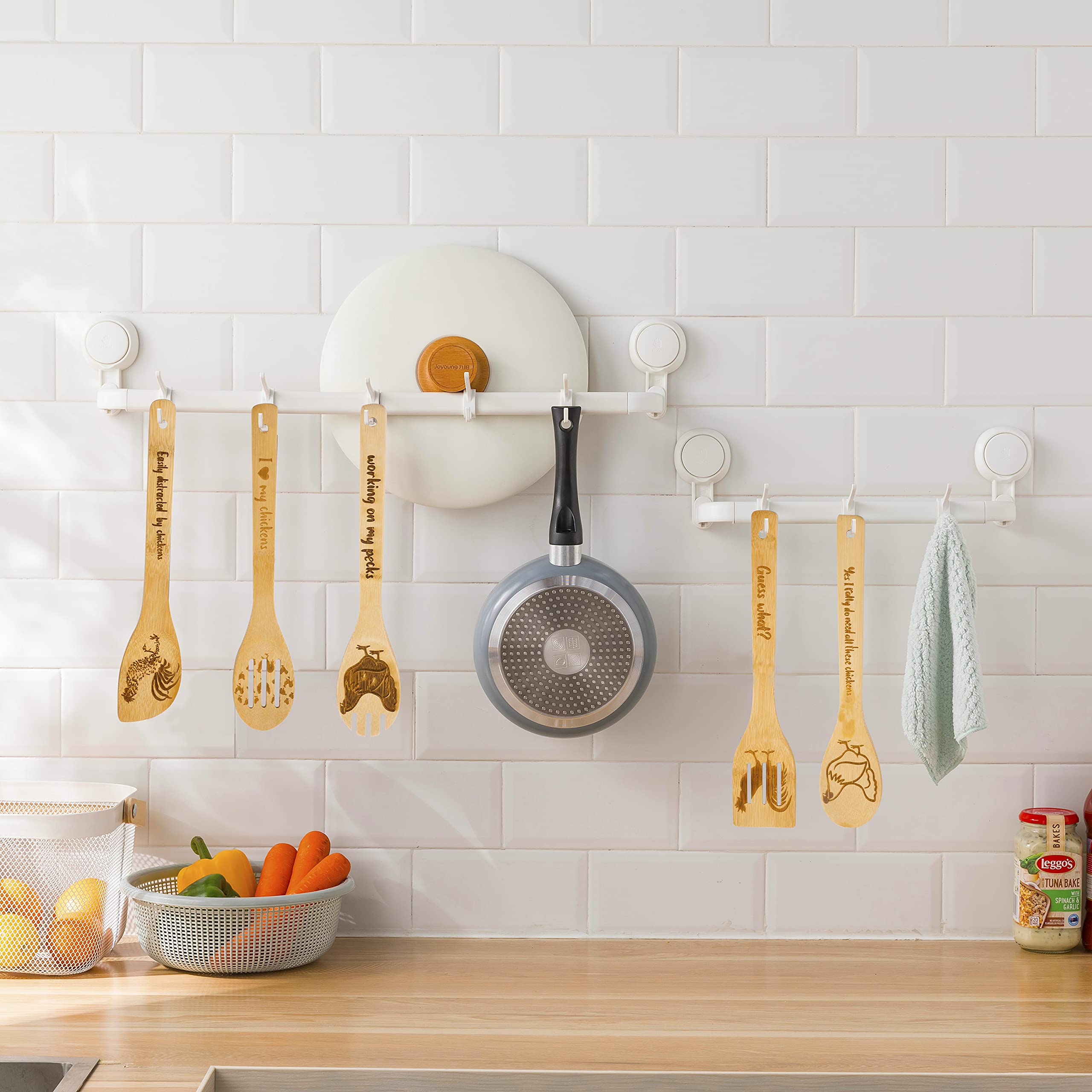 5-Piece Rooster Wooden Cooking Spoon Set - Bamboo Utensils for Chicken Lovers - Farmhouse Kitchen Decor - Perfect Housewarming, Wedding & Mother's Day Gifts - Ideal for Cooking, Baking and Country-Style Kitchen Decor