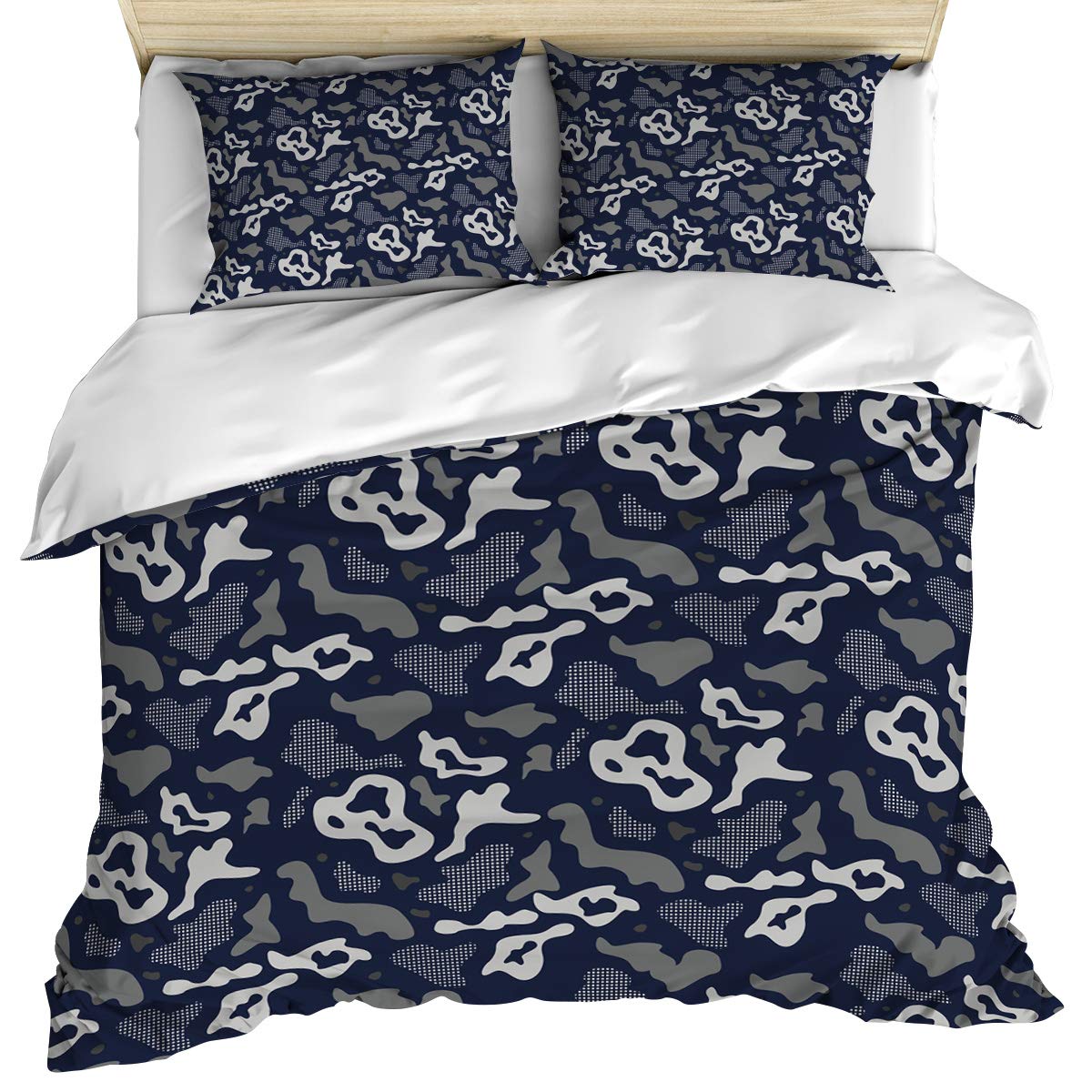 **3-Piece Camo Twin Duvet Cover Set with 2 Pillowcases - Navy Blue Reversible Microfiber Bedding for All Seasons | Perfect for Kids' Rooms, Guest Beds & Outdoor Adventures**