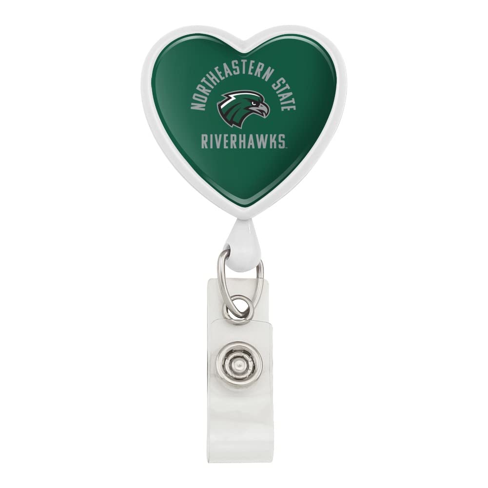 Northeastern State Riverhawks Logo Heart Lanyard Retractable Reel Badge ID Card Holder - Perfect for School, Work, Events & Campus Life