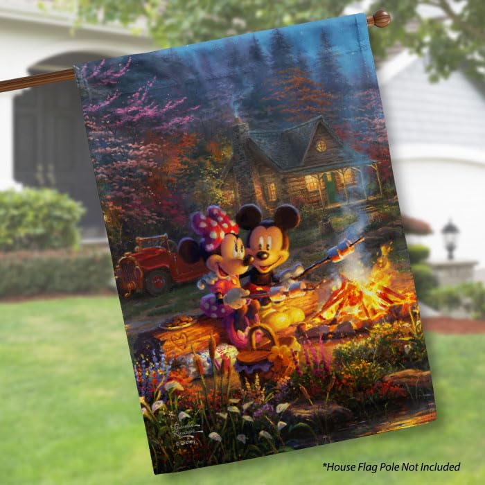 Disney Officially Licensed Mickey and Minnie Sweetheart Campfire House Flag - 28” x 40” Outdoor Decorative Garden Flag - Thomas Kinkade Inspired - Perfect for Disney Fans, Patio, Yard & Home Decor