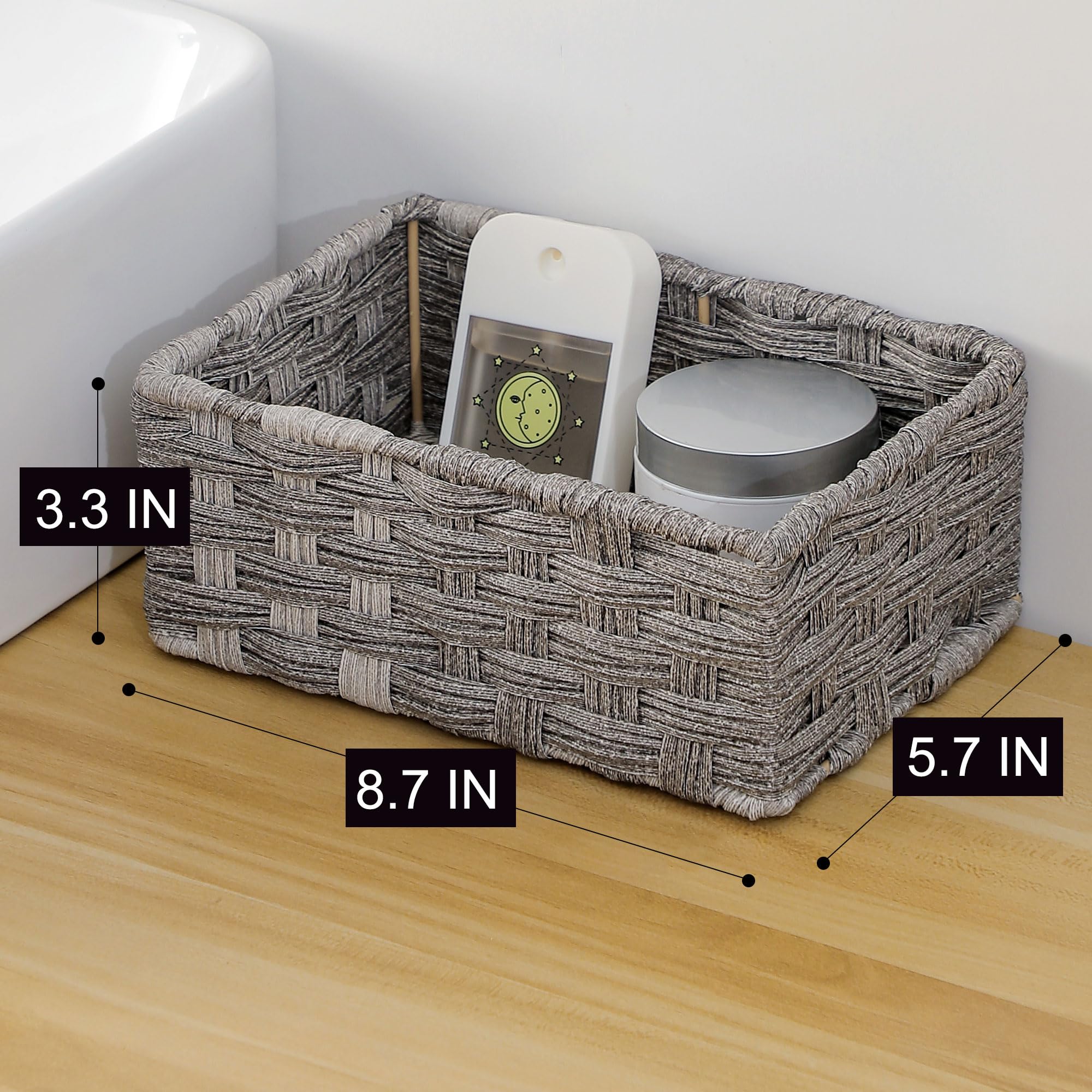 Woven Storage Basket - Bathroom Organizer for Toilet Paper, Towels & Essentials | Plastic Shelf Organizer for Pantry, Kitchen, Toys & Clothes | Space-Saving Home Decor Storage Solution for Small Spaces
