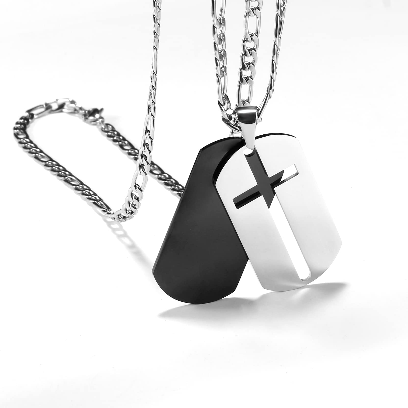 Oumi Stainless Steel Cross Necklace for Men & Women - Military Dog Tag with Inspirational Bible Verse - Religious Jewelry Gift for Christians, Baptism, Confirmation & Everyday Wear