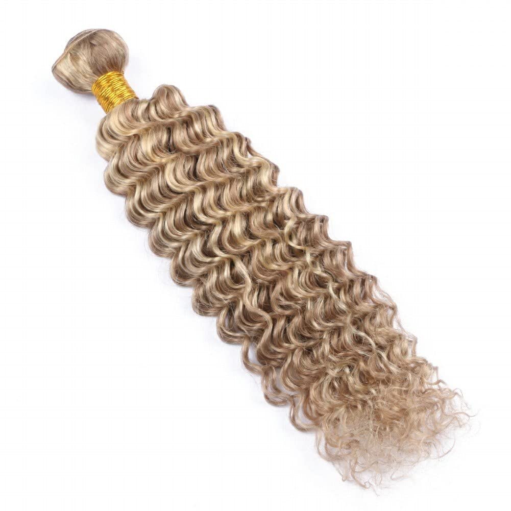 Two Tone 8/613 Deep Wave Hair Bundles - Unprocessed Brown & Blonde Curly Weave Hair Extensions 10-30 Inches (28