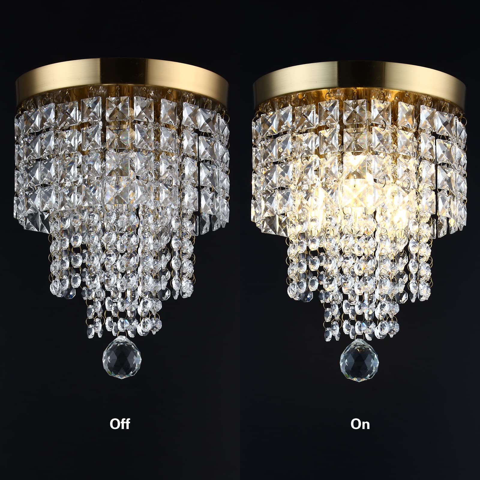 Modern Small 3-Light Gold Crystal Chandelier - Flush Mount Ceiling Pendant Lighting Fixture for Bedroom, Hallway, Living Room, Kitchen & Dining Room - Elegant Home Decor & Ambient Lighting Solution
