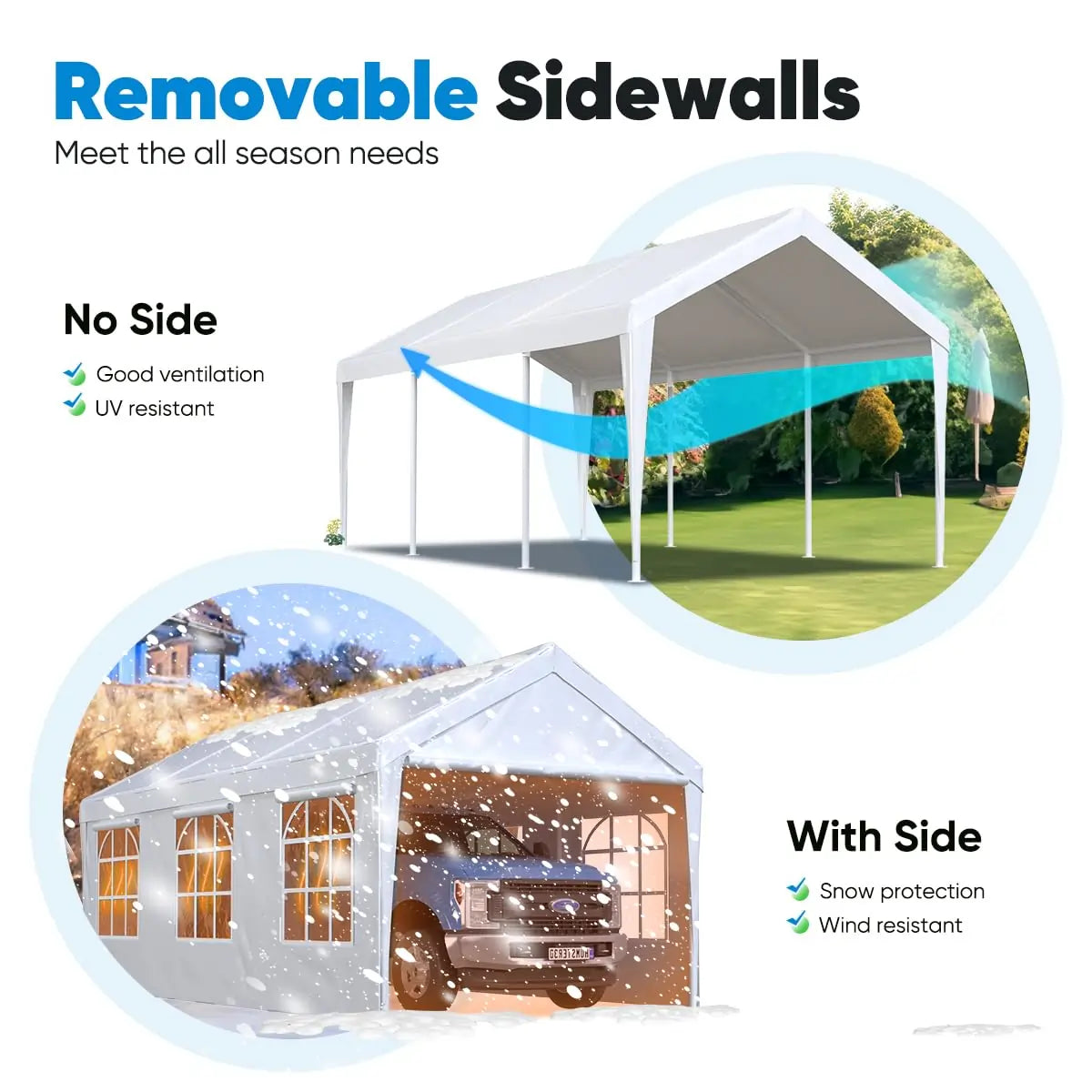 20' x 10' Heavy Duty Car Shelter with Clear Windows - Waterproof Outdoor Vehicle Cover for Cars, Trucks, SUVs - Perfect for Home Garage, Driveway & RV Storage Protection