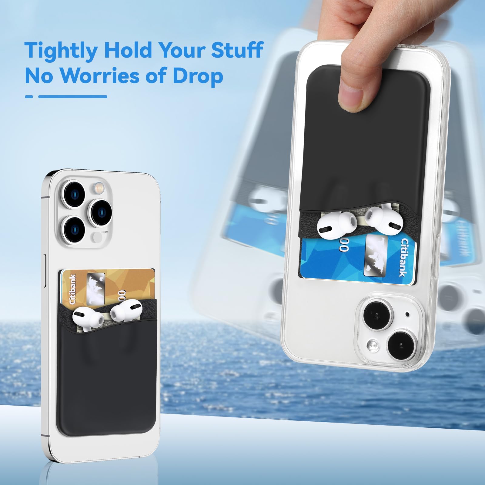 Stick-on Phone Wallet for Credit Cards & Cash - Slim RFID Blocking Card Holder for iPhone, Samsung & All Smartphones (Perfect for Travel, Shopping & Everyday Use)