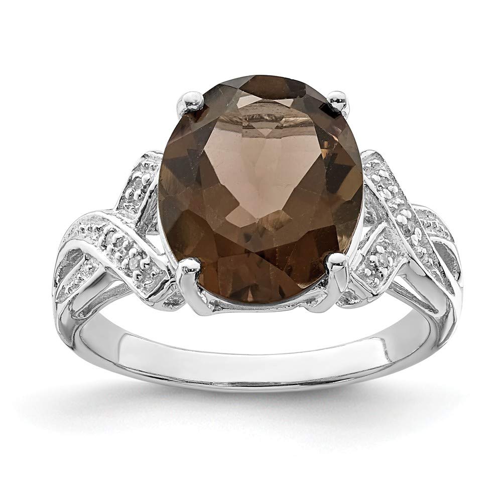 925 Sterling Silver Chocolate Brown Smoky Quartz & Diamond Engagement Ring (0.02ct) - Perfect for Proposals, Anniversaries & Special Occasions
